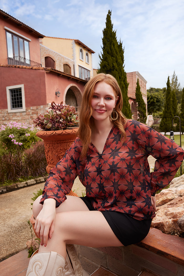 Astro Prairie Printed Top in Burnt Orange