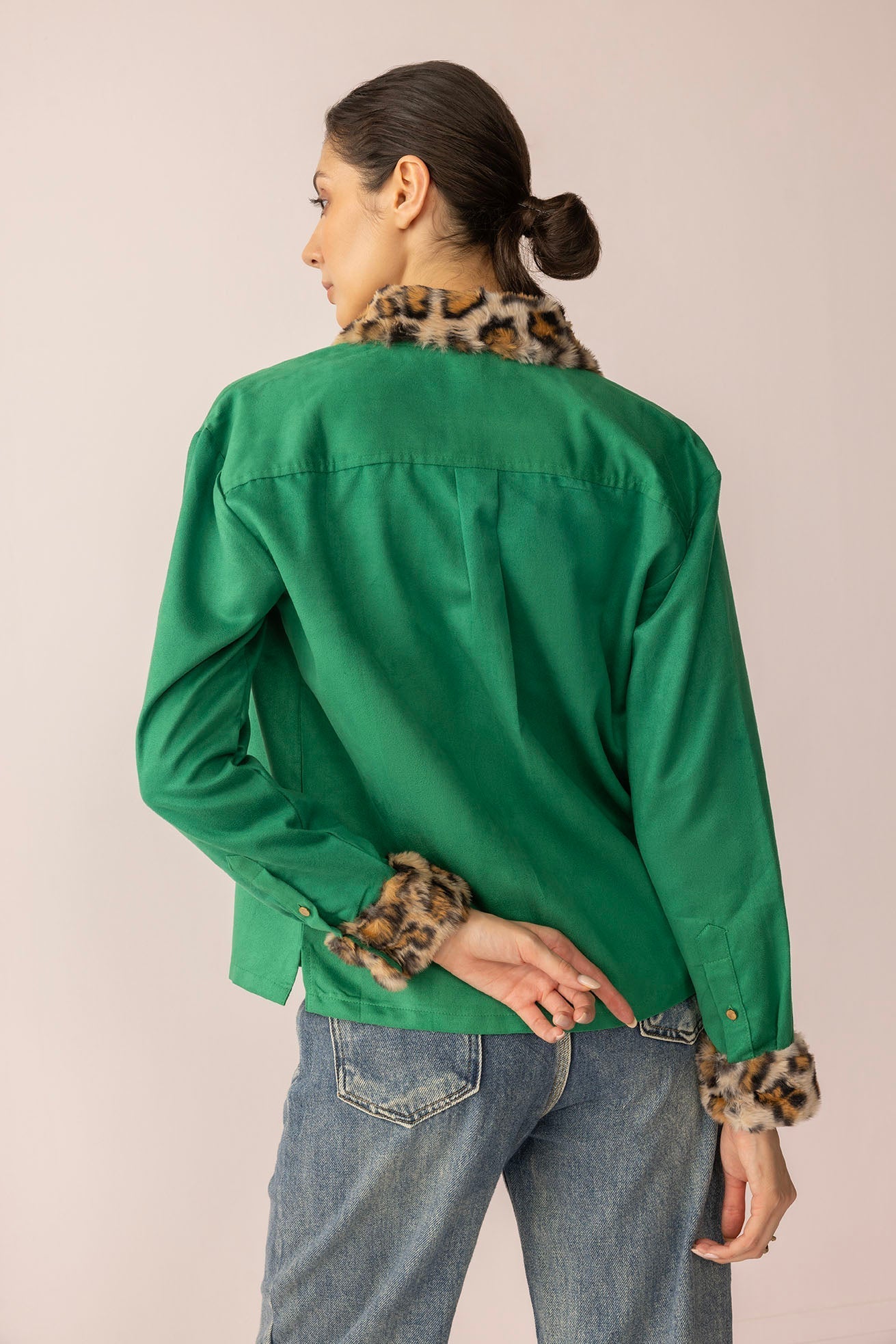 Sienna Rose Women's Shirt in Green with Fur