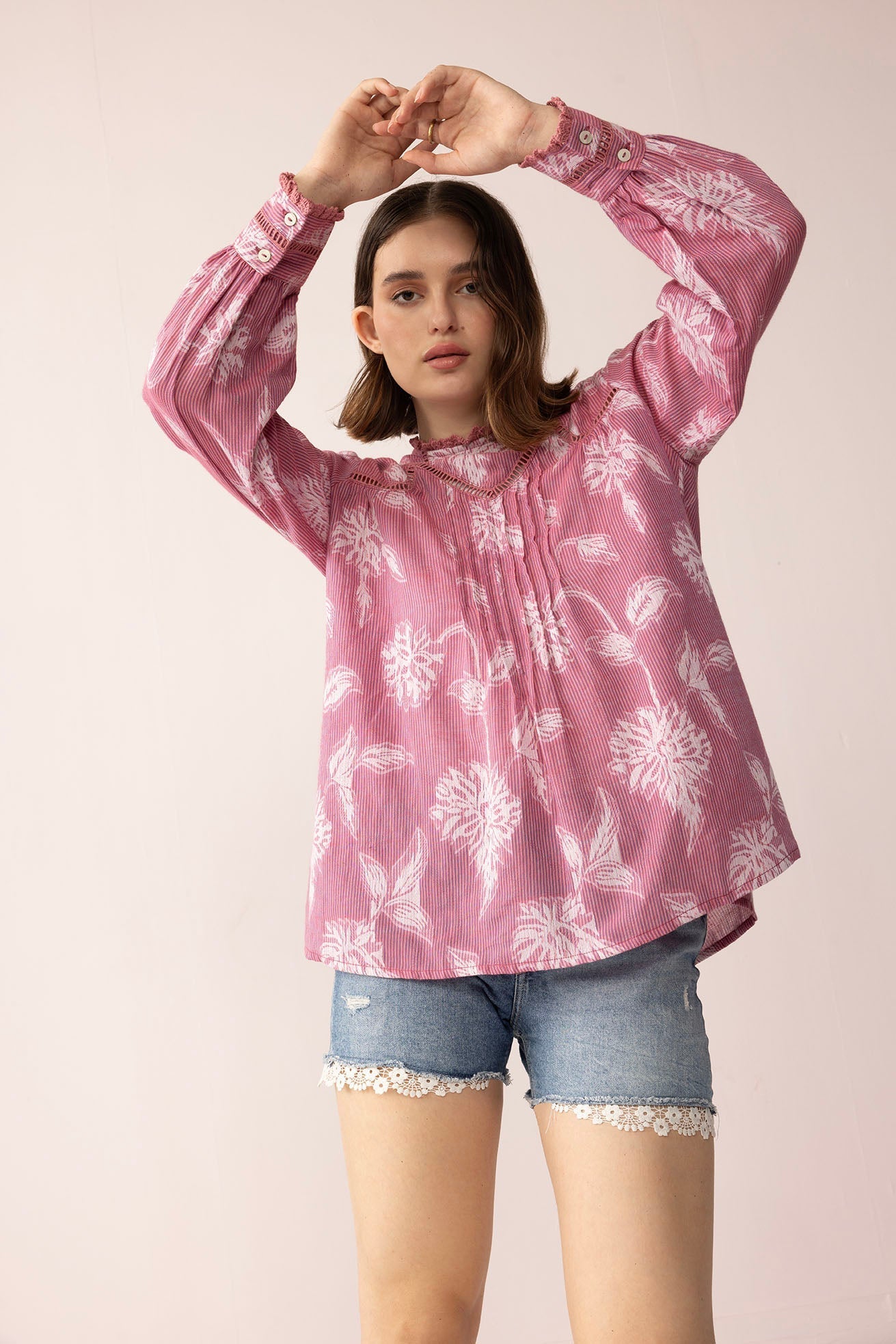 Victorian Bloom Blouse in Dusty Pink