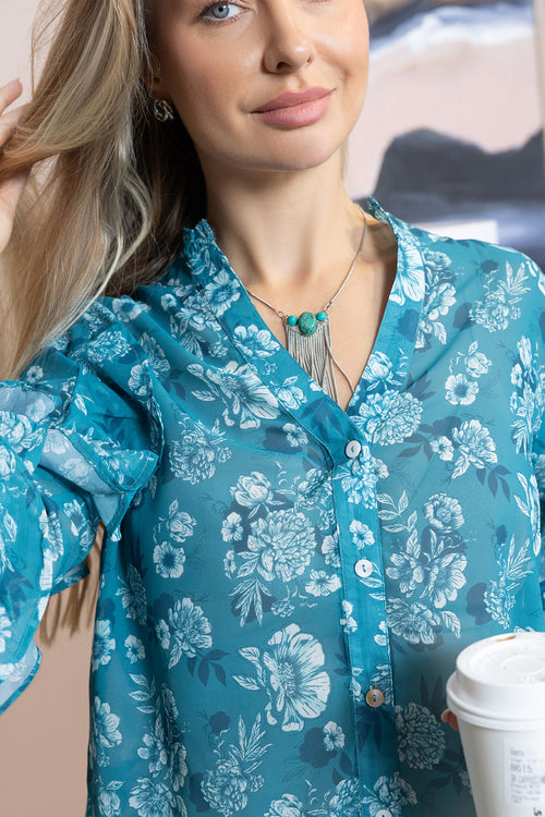 Bloom Reverie Ruffle Top in Blue