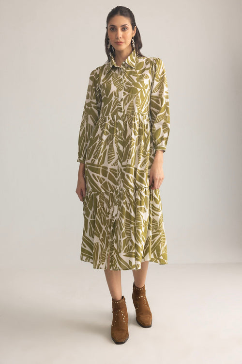Grid & Grace Midi Dress in Olive Green