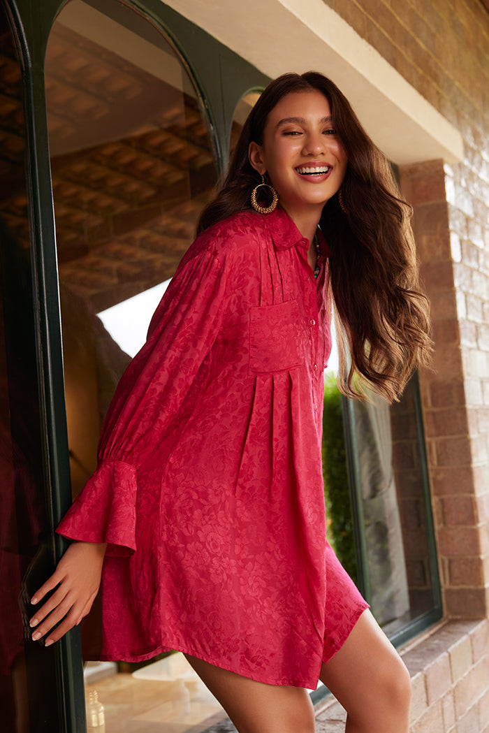 The Elowen Belle Woven Dress in Wine Pink
