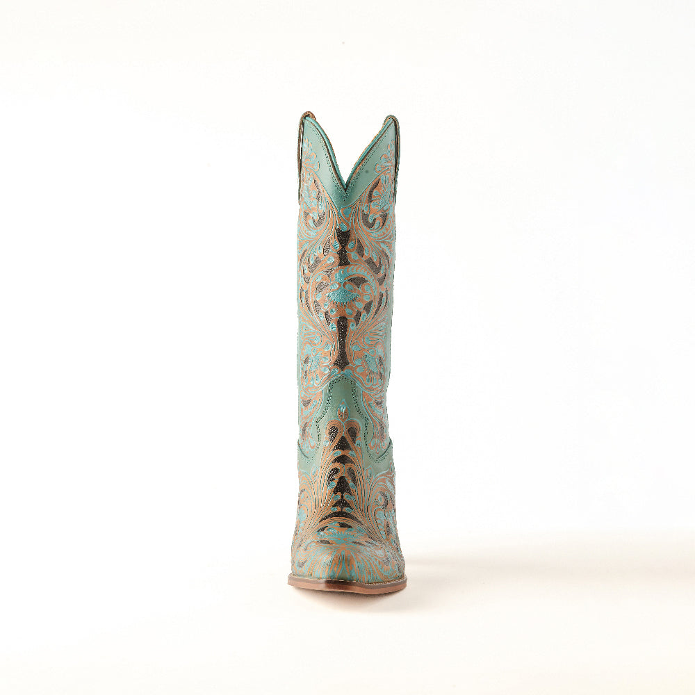 Kasiopeah Hand-tooled Boots in Turquoise