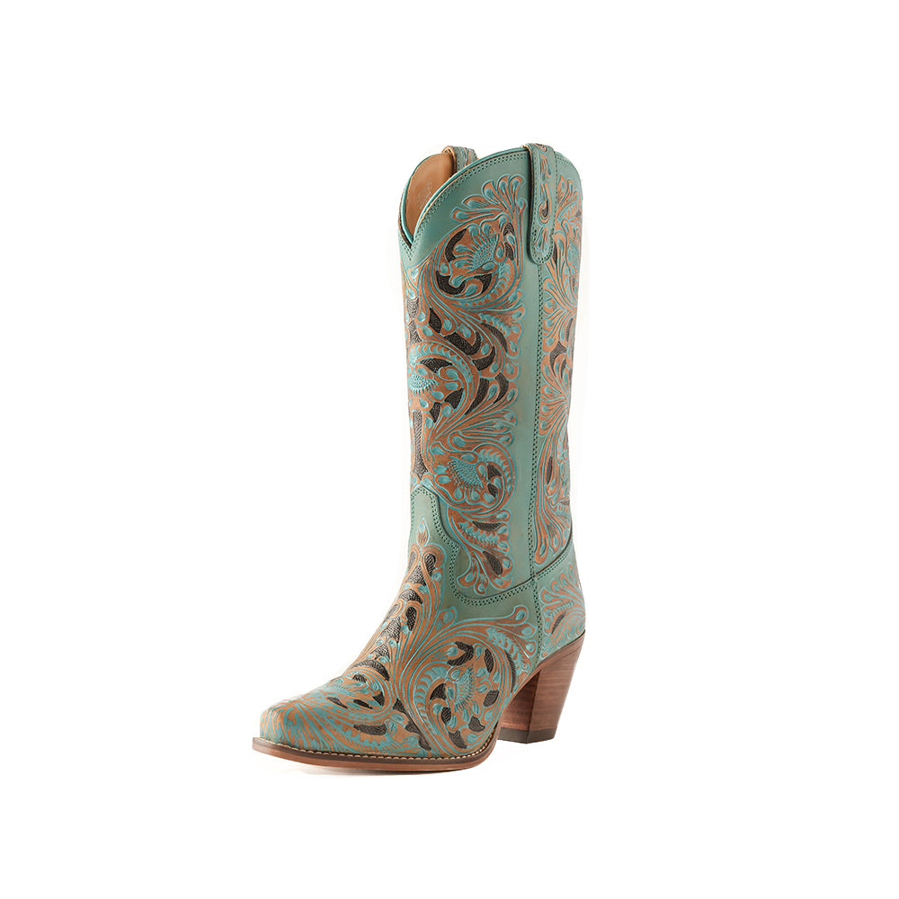 Kasiopeah Hand-tooled Boots in Turquoise