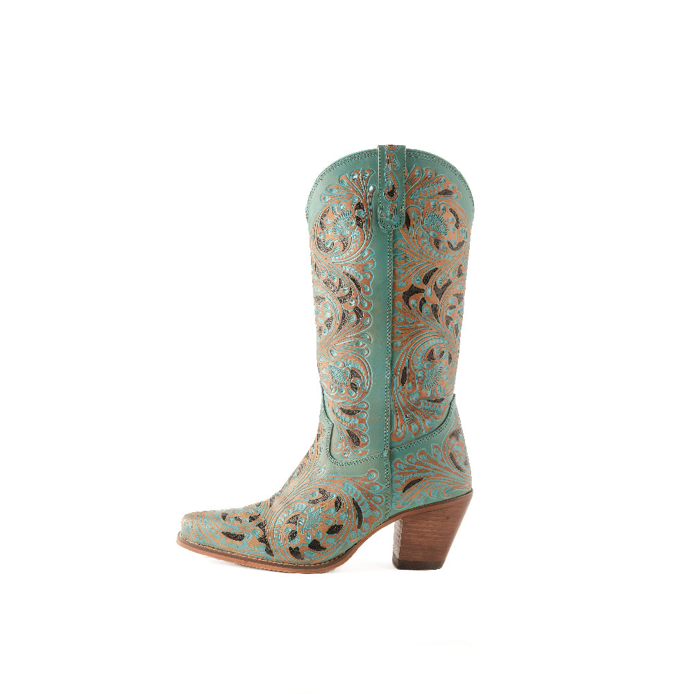 Kasiopeah Hand-tooled Boots in Turquoise