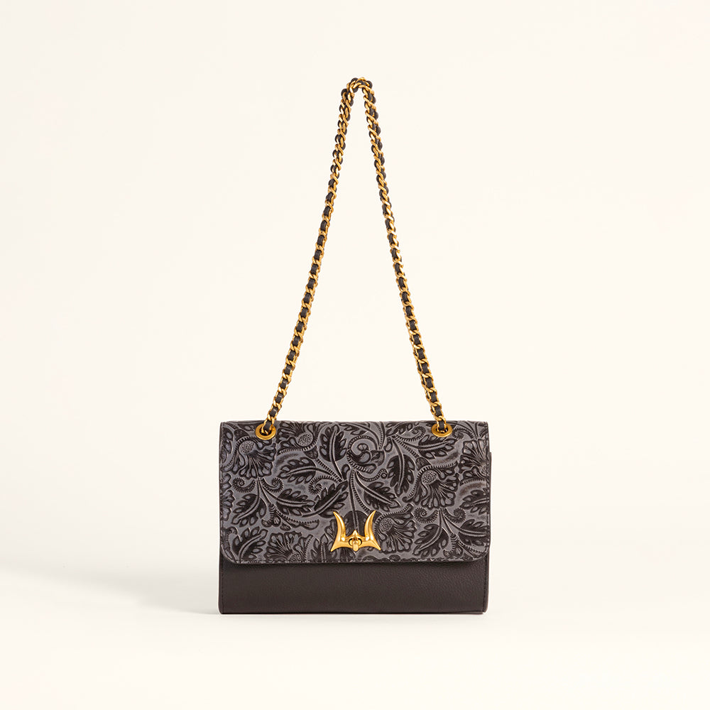Loyal West Savi Small Embossed & Grained Leather Bag - Charcoal