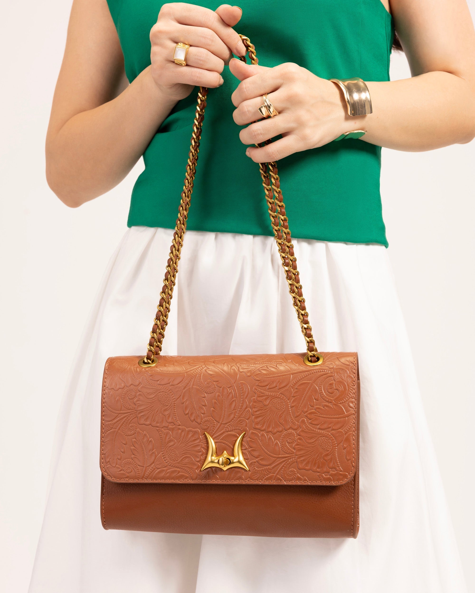 Loyal West Savi Small Embossed Leather Bag - Amber Glow