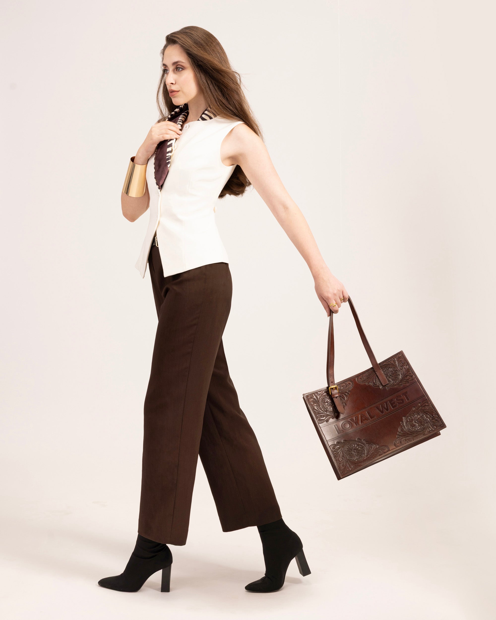 Loyal West Mivva Handtooled Medium Bag - Brunette Leather