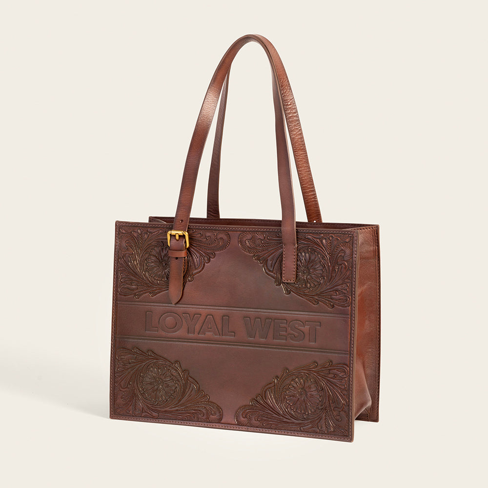 Loyal West Mivva Handtooled Medium Bag - Brunette Leather