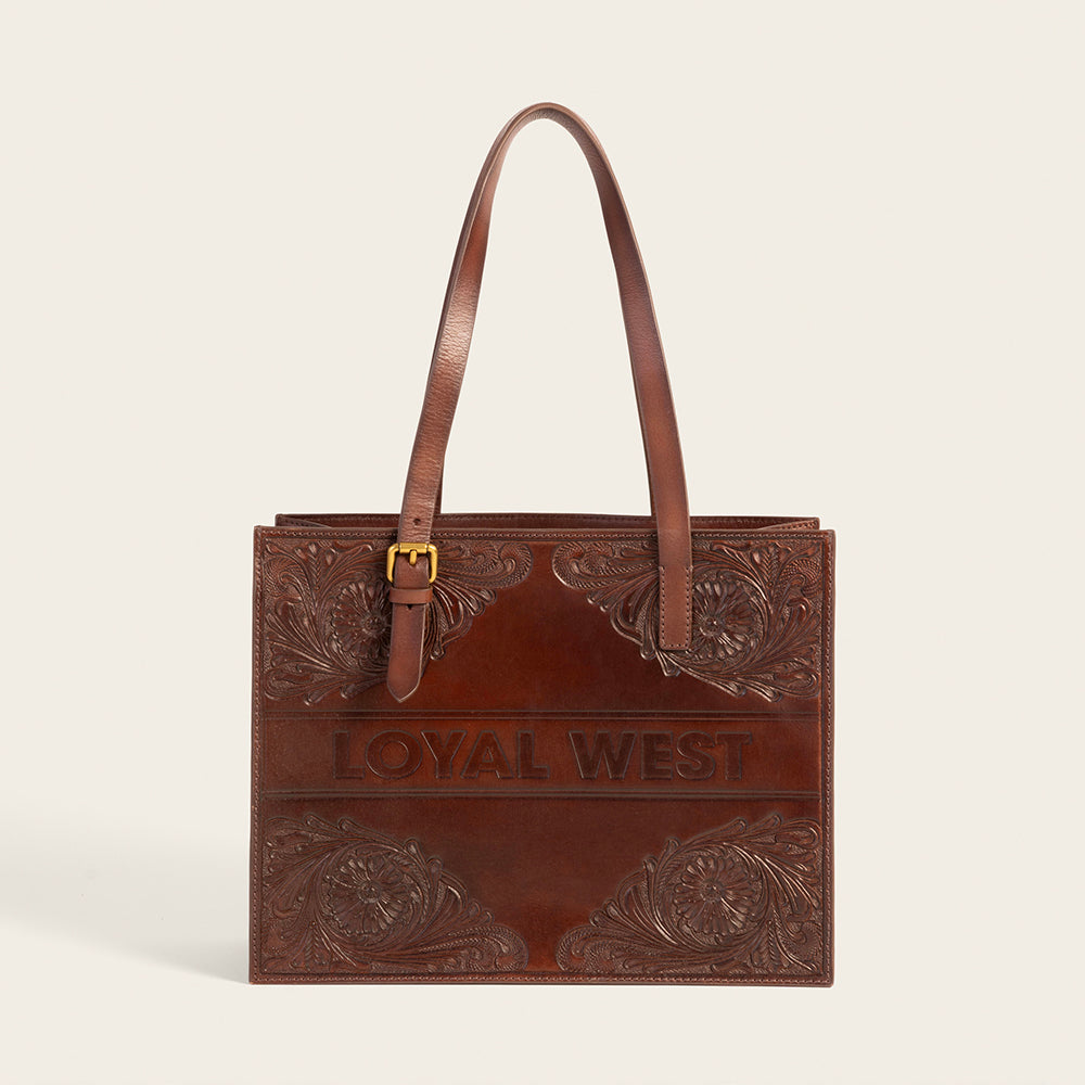 Loyal West Mivva Handtooled Medium Bag - Brunette Leather