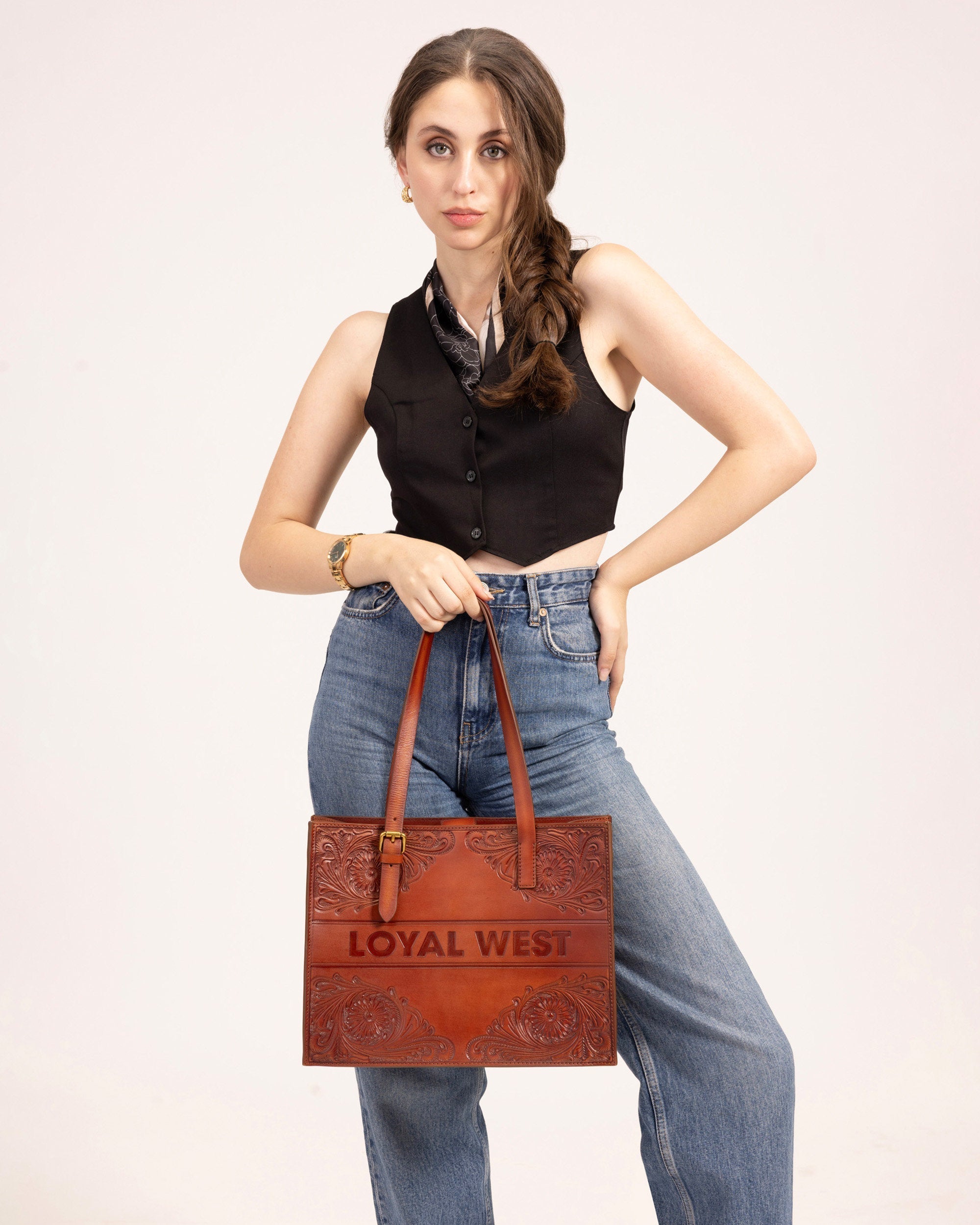 Loyal West Mivva Handtooled Medium Bag - Soft Walnut Leather