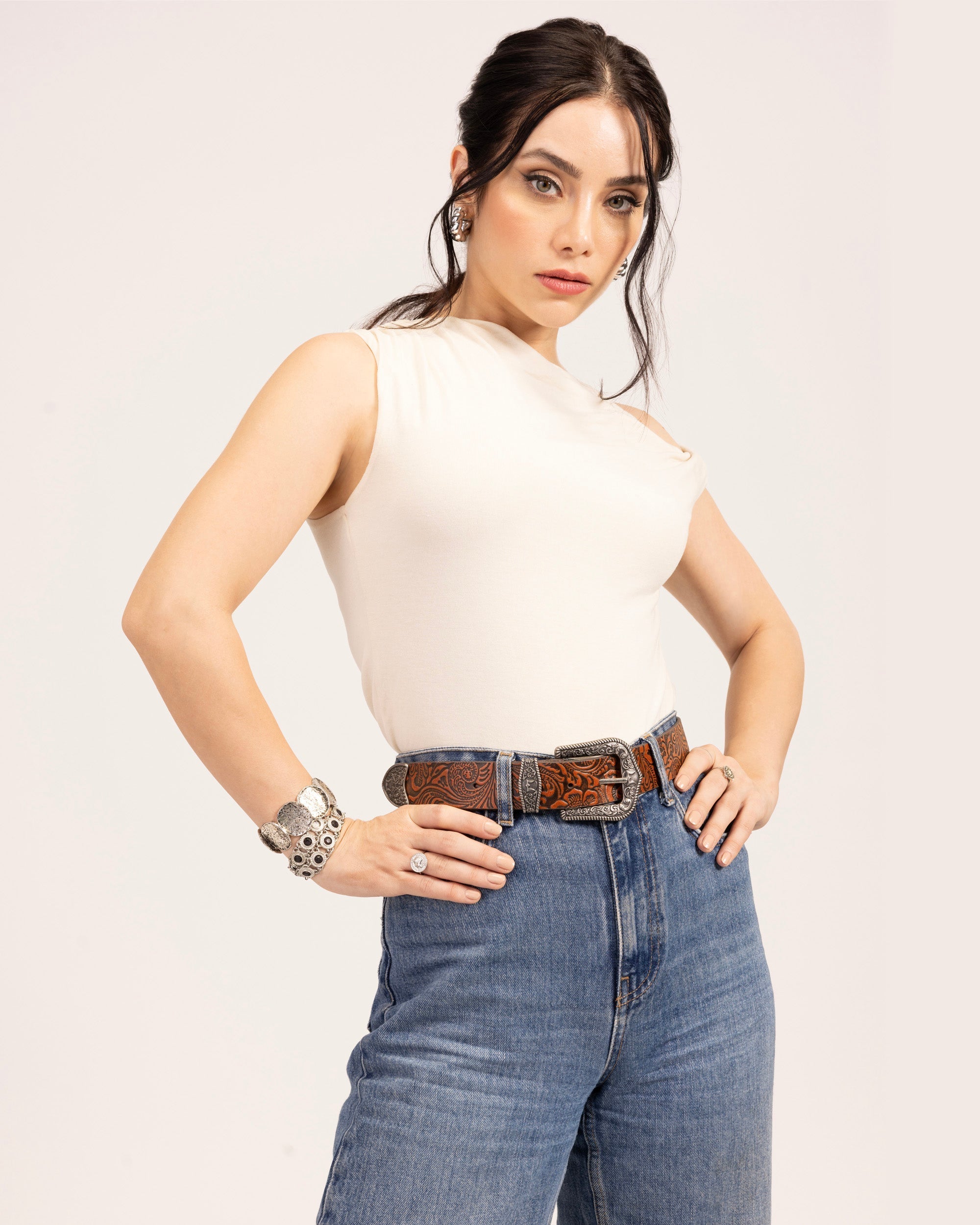 Loyal West Sophia Belt - Brown Floral Leather