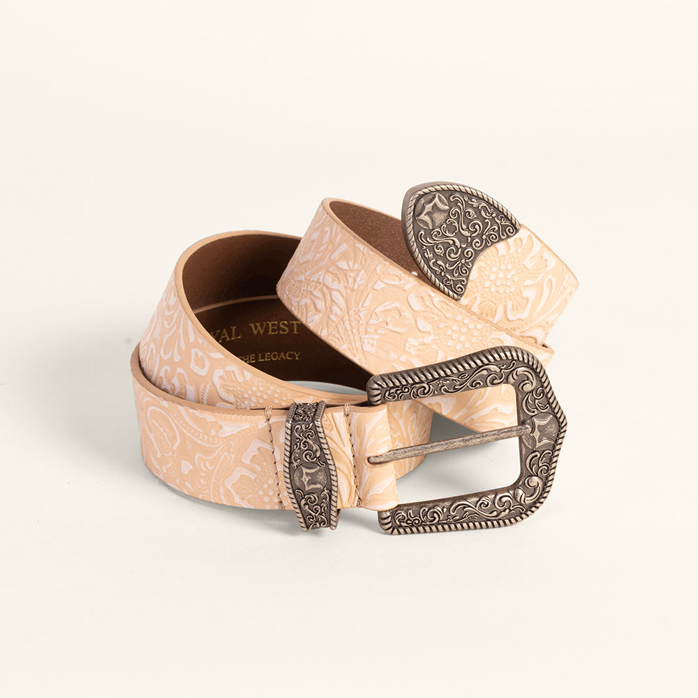 Loyal West Sophia Belt - Beige Floral Leather