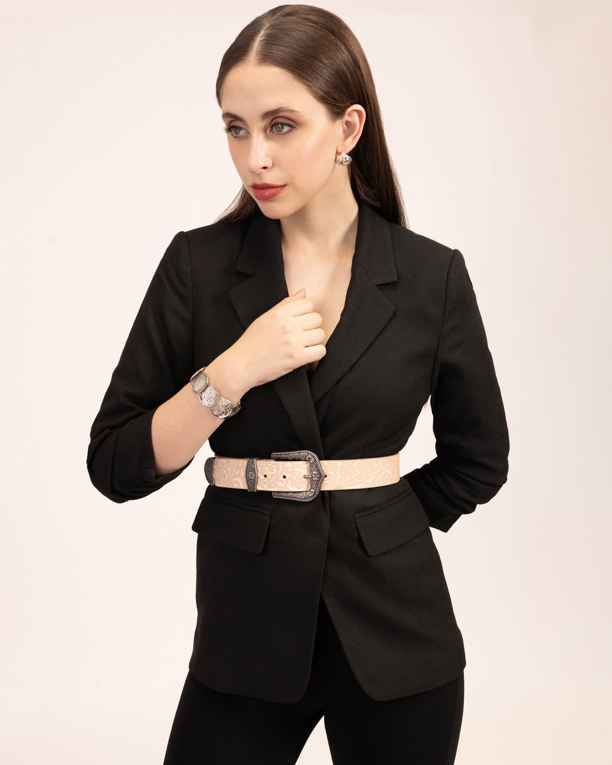Loyal West Sophia Belt - Beige Floral Leather
