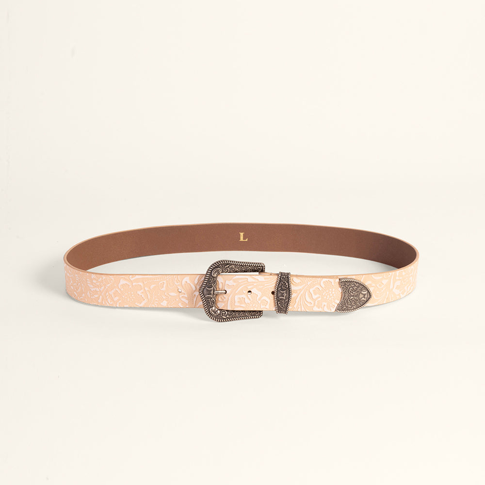 Loyal West Sophia Belt - Beige Floral Leather