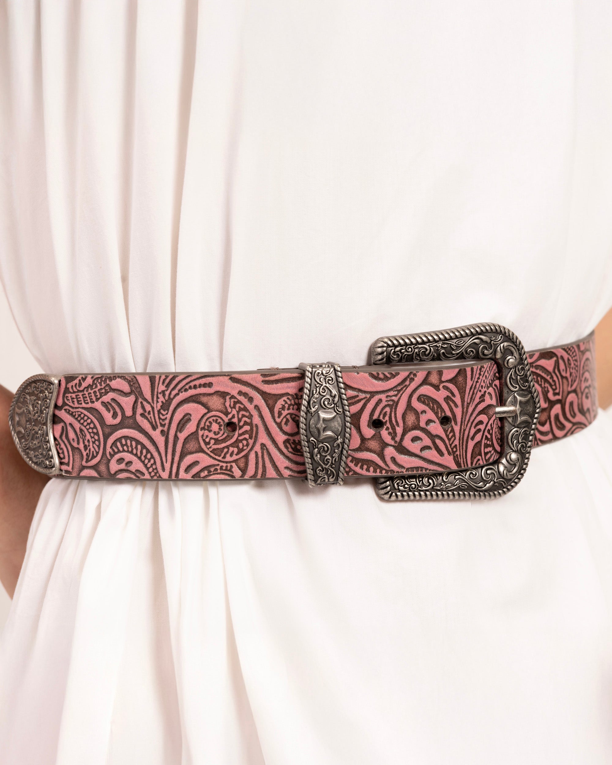 Loyal West Sophia Belt-Pink Floral Leather