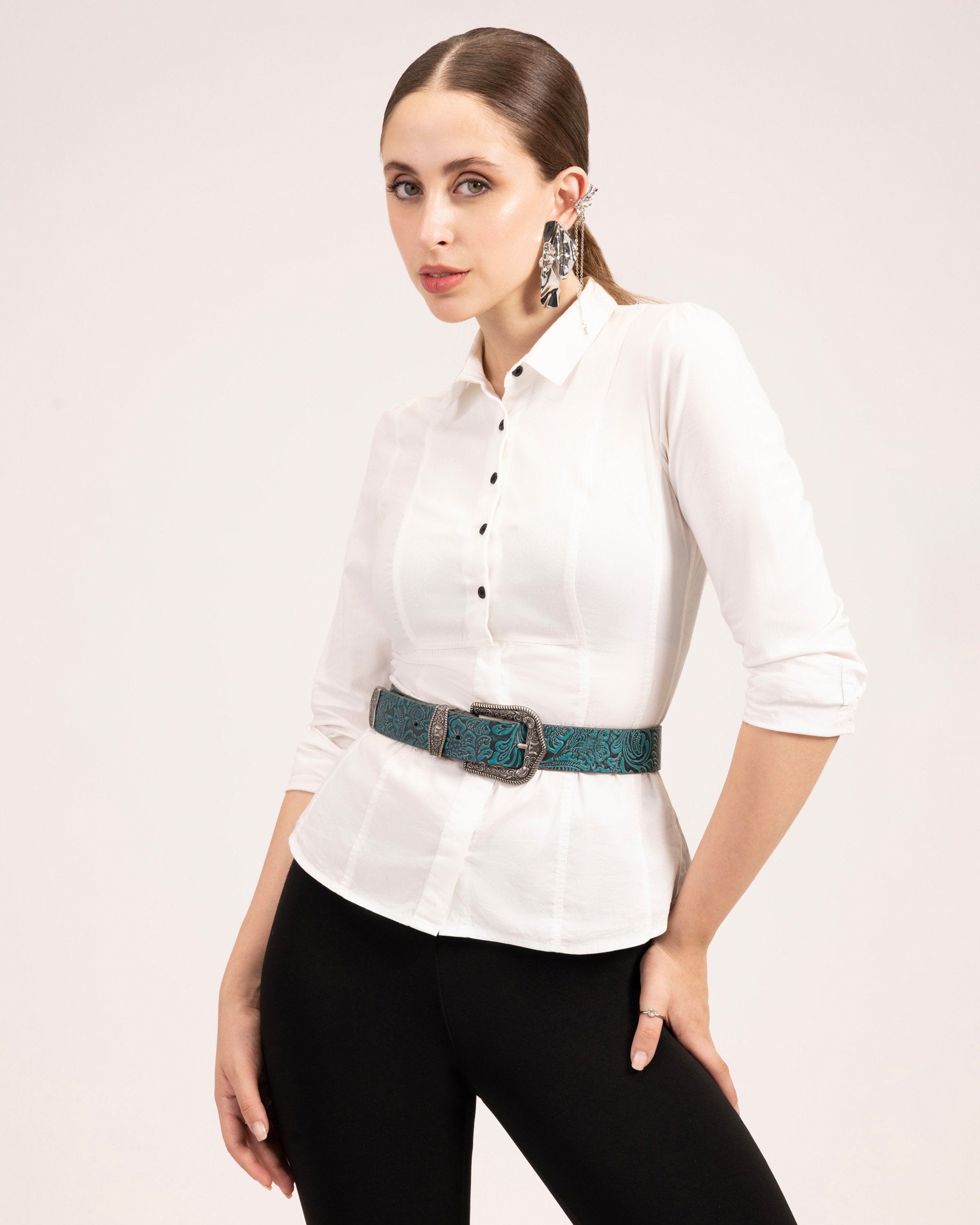 Loyal West Sophia Belt- Turquoise Floral Leather