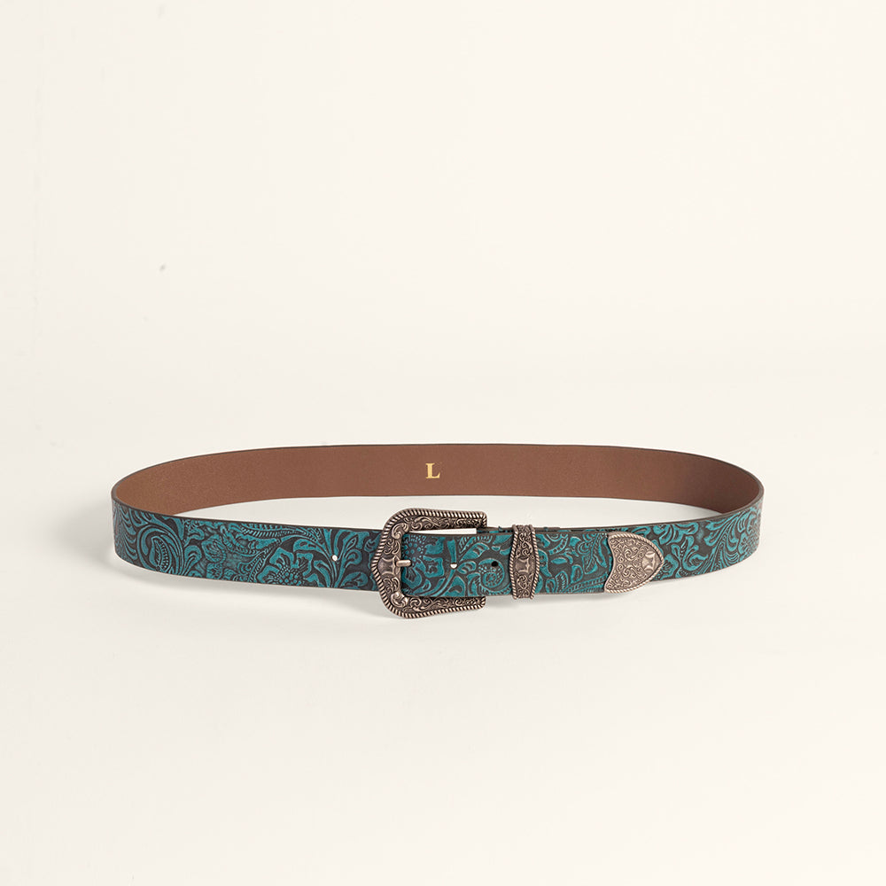 Loyal West Sophia Belt- Turquoise Floral Leather