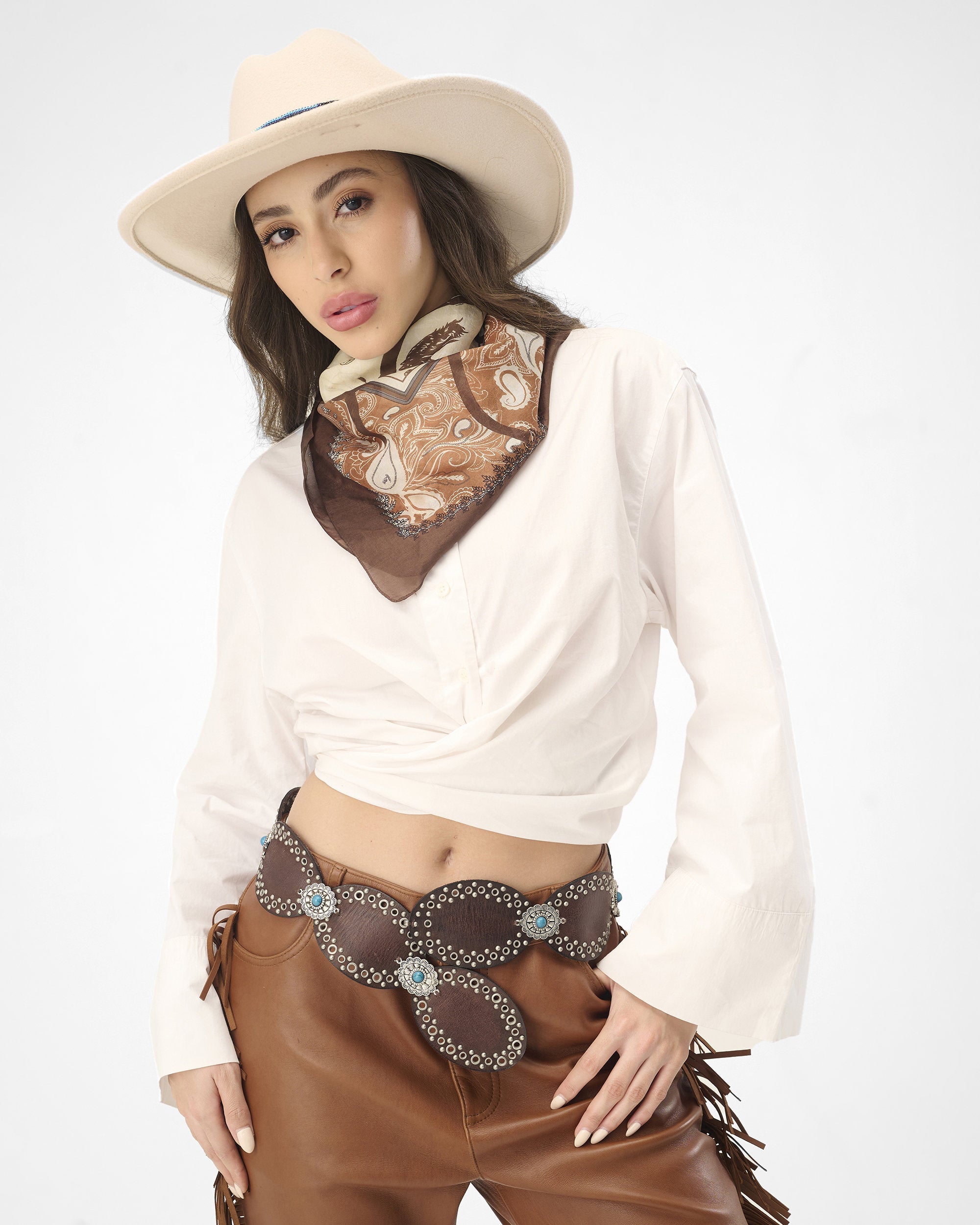 Loyal West Alta Buena Leather Belt In Calfskin-Dark Brown