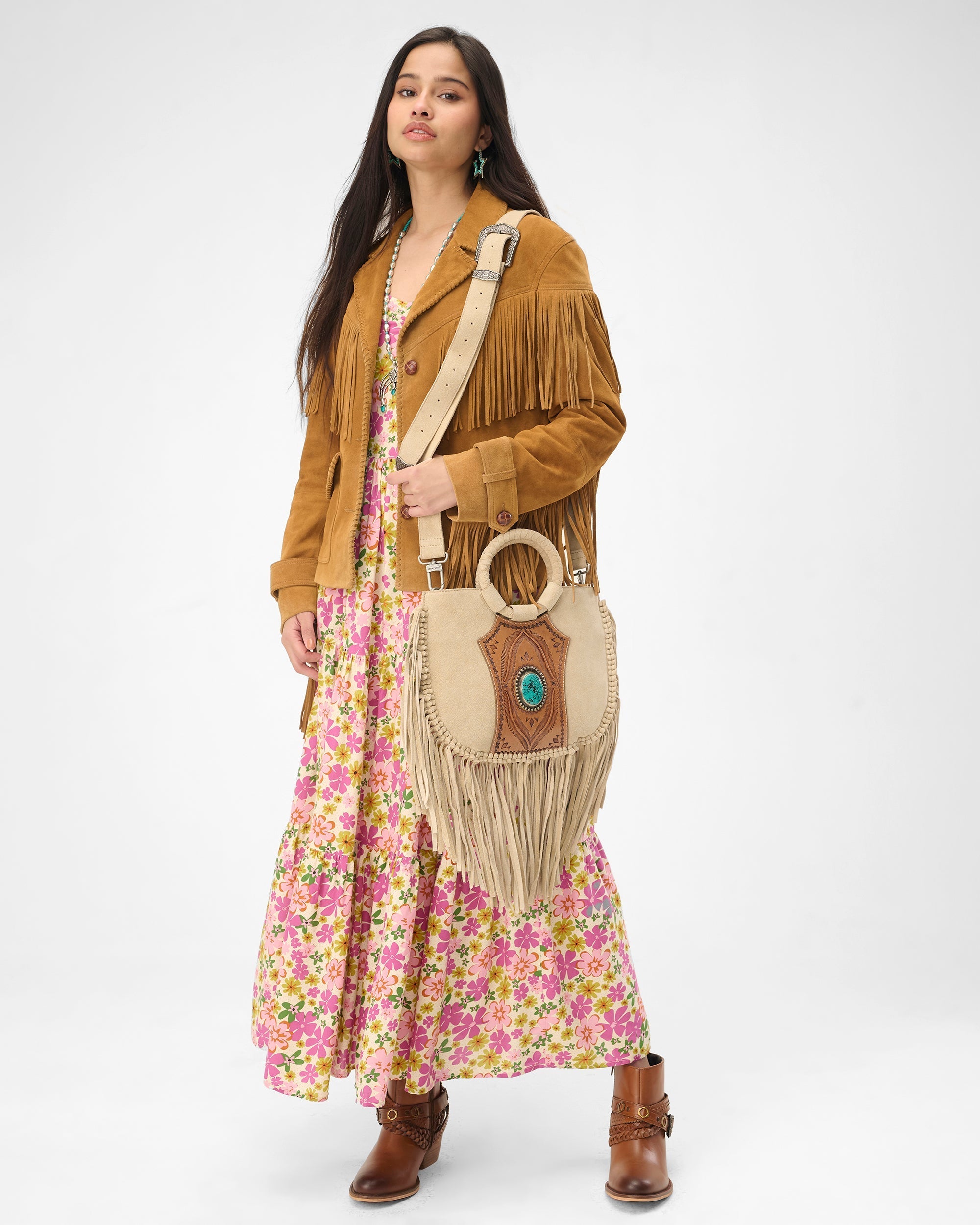 Loyal West Sedona Tassle Bag In Suede Leather