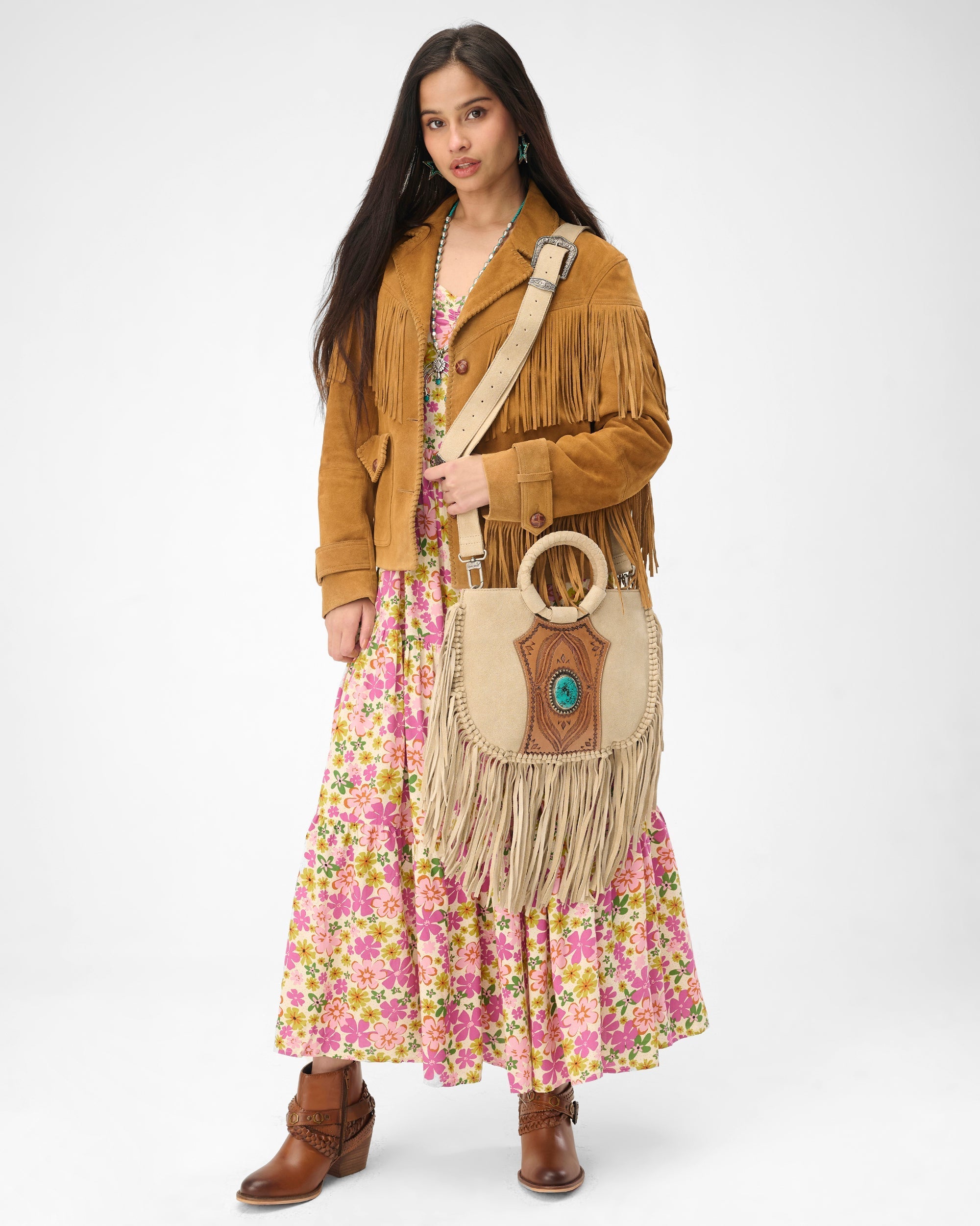 Loyal West Sedona Tassle Bag In Suede Leather