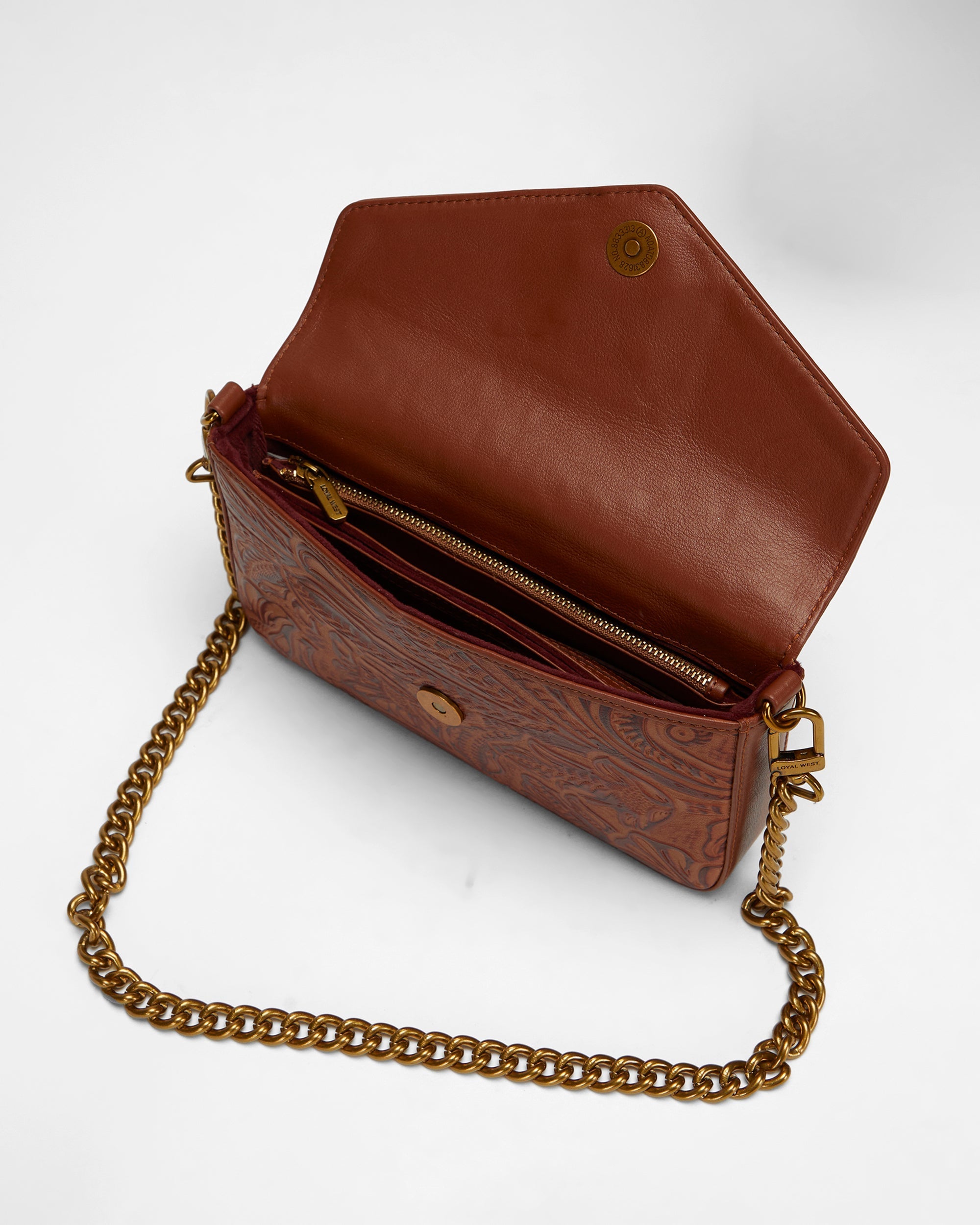 Loyal West On The Go Mini Chain Bag In Hand Finished Embossed Leather - Brown