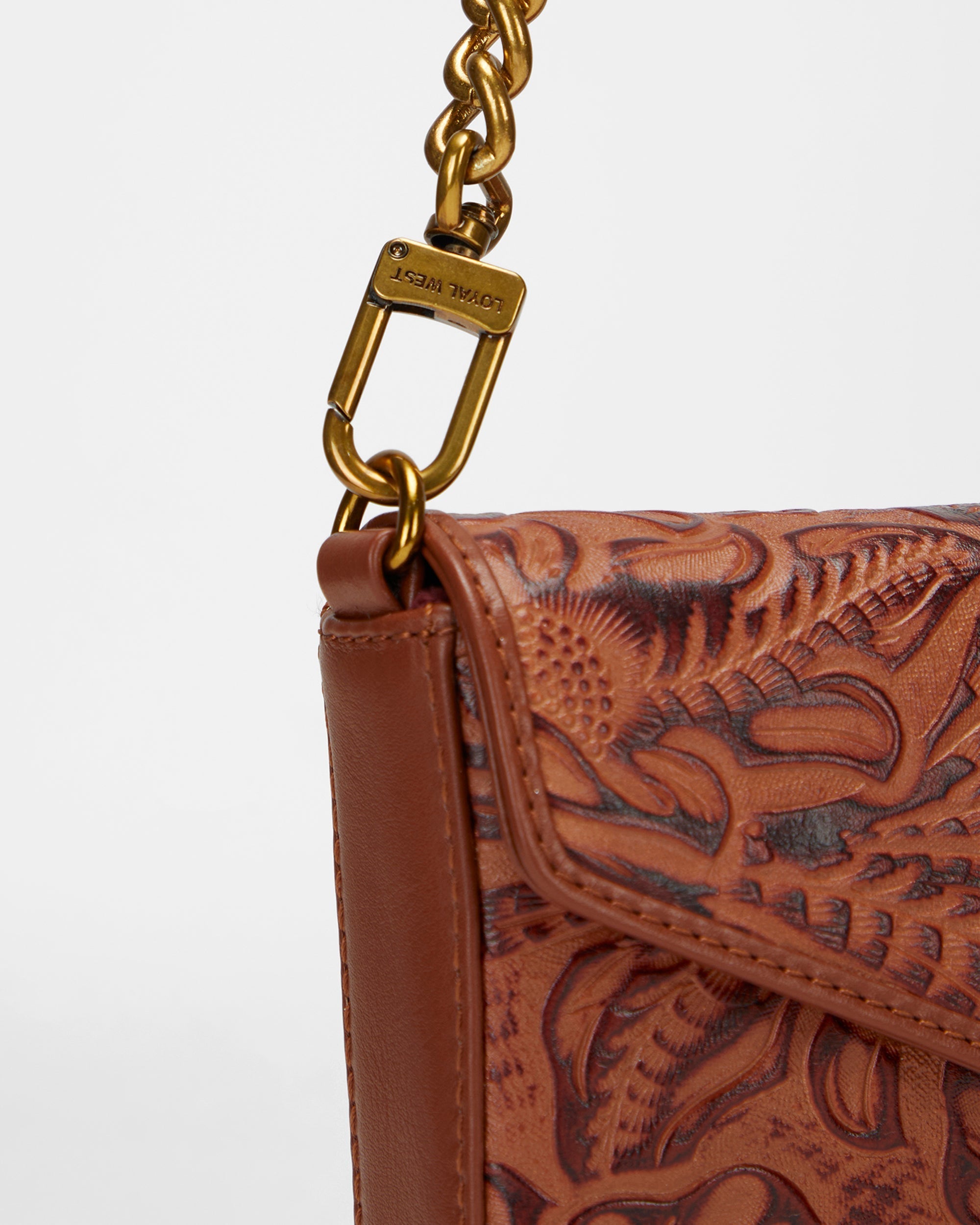 Loyal West On The Go Mini Chain Bag In Hand Finished Embossed Leather - Brown