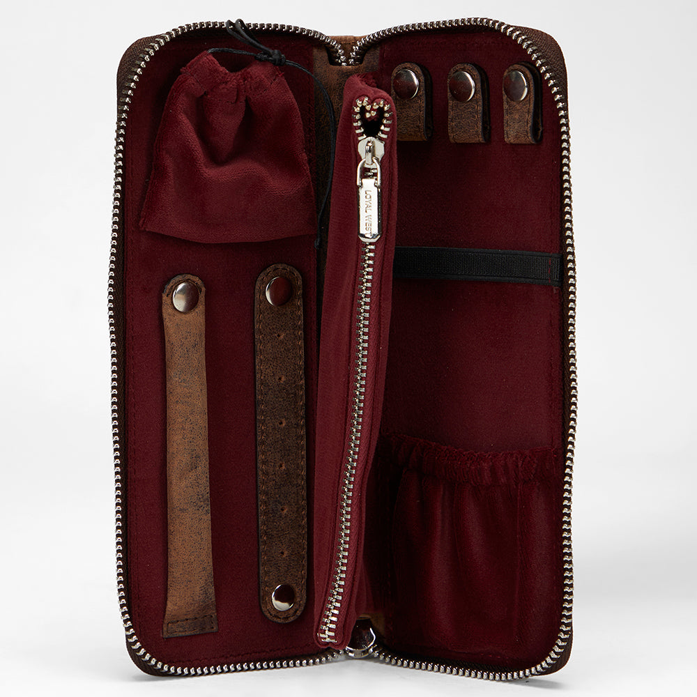 Loyal West Ranch Road Jewelerycase In Brown & White Cowhide