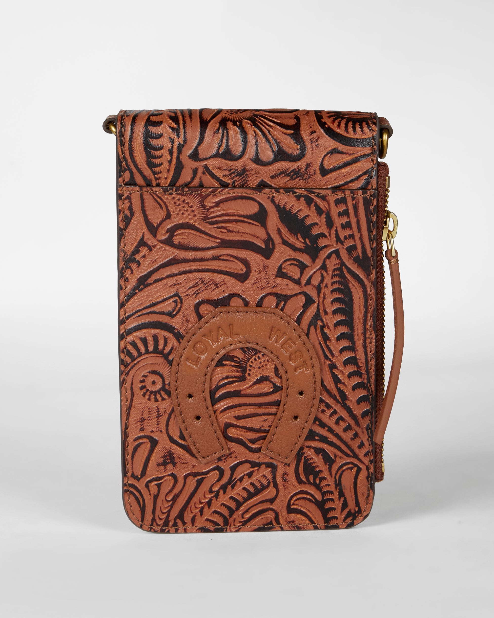 Loyal West Shell Phone Bag  In Hand Finished Embossed Leather - Brown