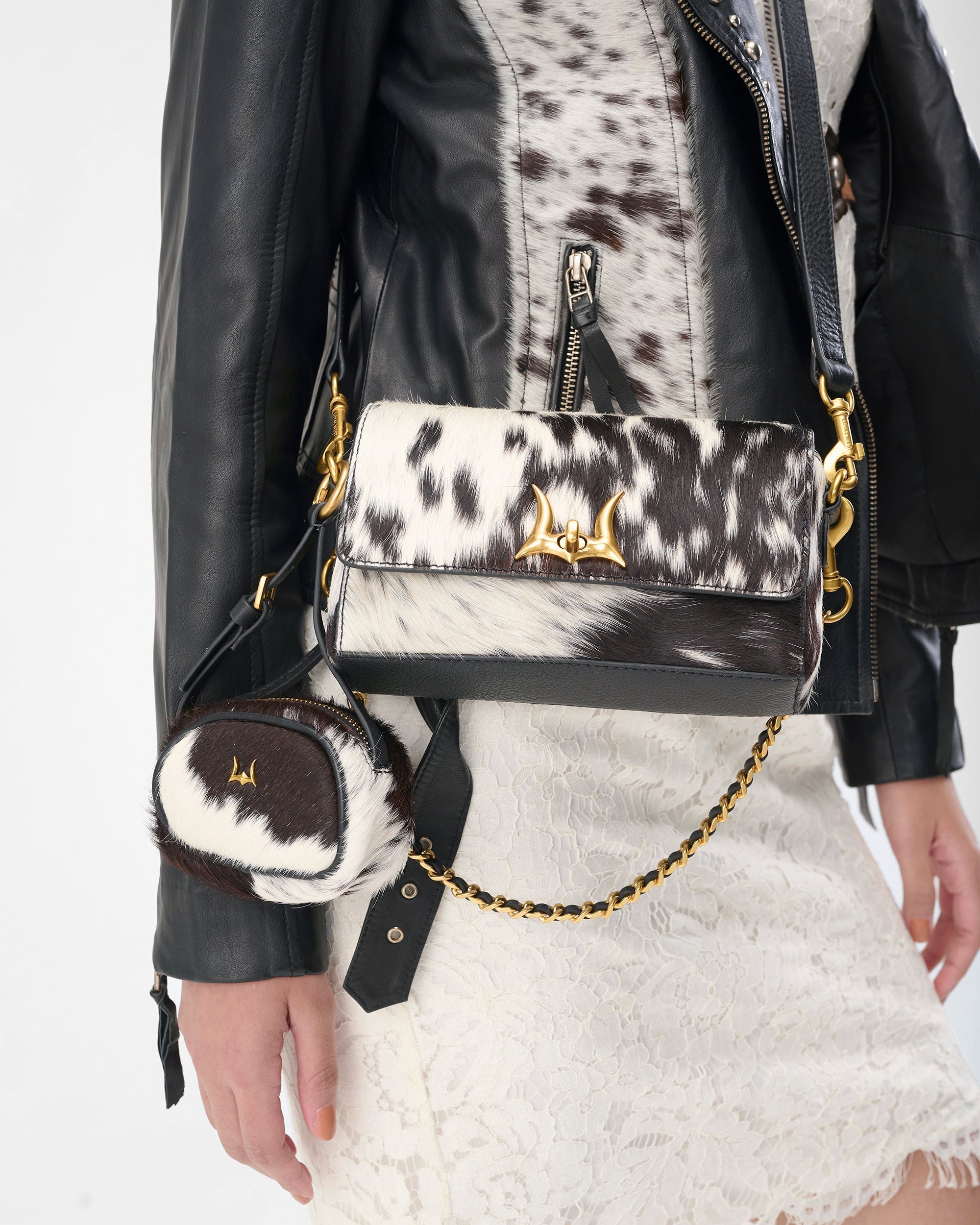 Loyal West Savi Mini Bag In Black & White Cowhide