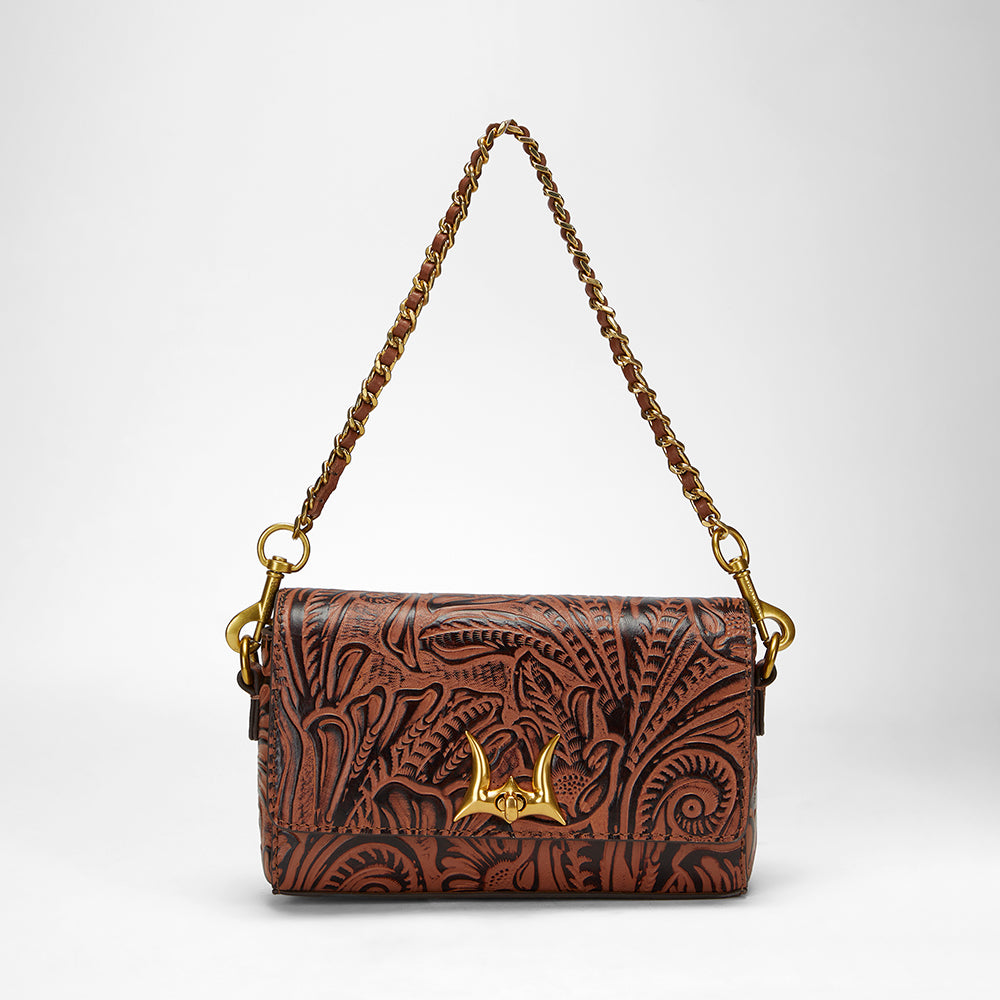Loyal West Savi Mini Bag In  Hand Finished Embossed Leather - Brown