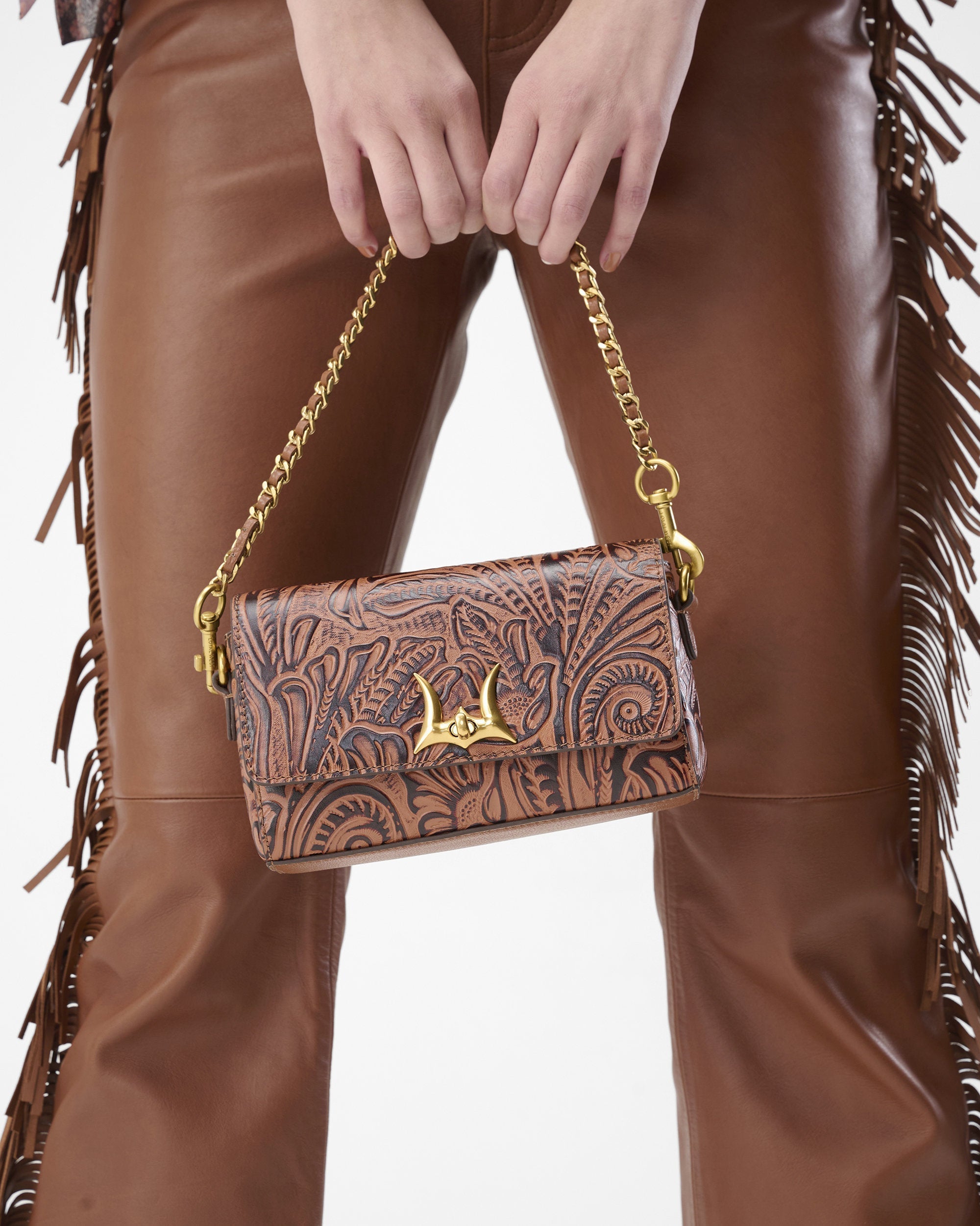 Loyal West Savi Mini Bag In  Hand Finished Embossed Leather - Brown