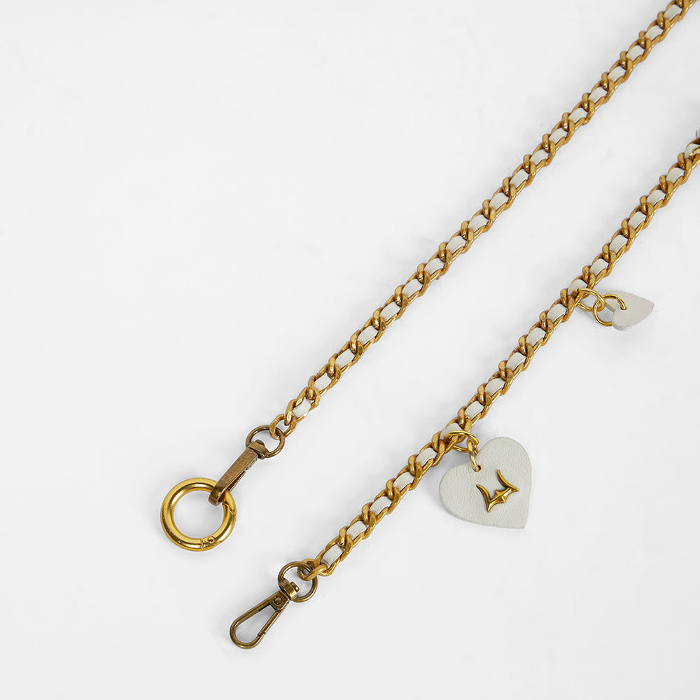 Loyal West Heart Charm Chain In White Calf Leather (2 In 1 Crossbody Chain)