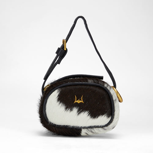 Loyal West Sophia Micro Bag Charm In Black & White Cowhide