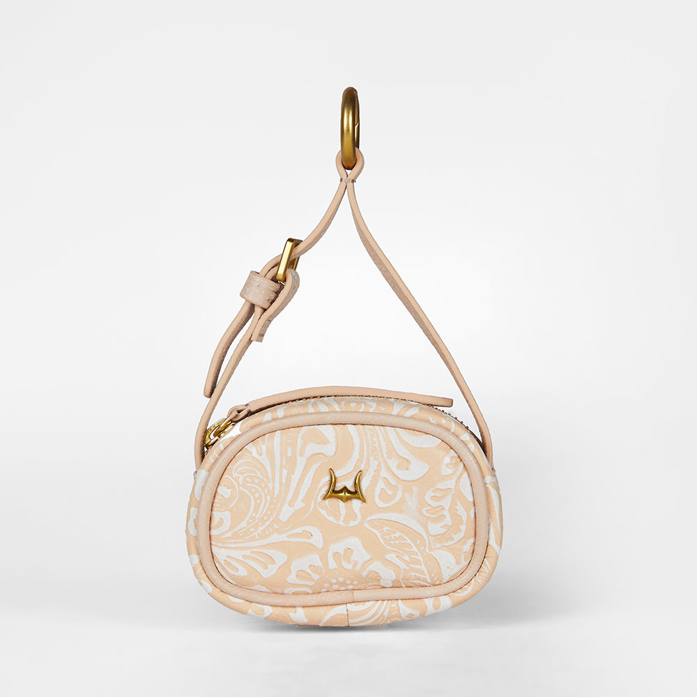 Loyal West Sophia Micro Bag Charm In Hand Finished Embossed Leather - White