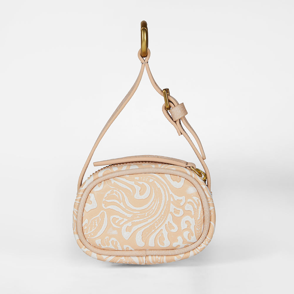 Loyal West Sophia Micro Bag Charm In Hand Finished Embossed Leather - White