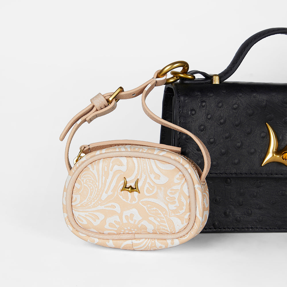 Loyal West Sophia Micro Bag Charm In Hand Finished Embossed Leather - White