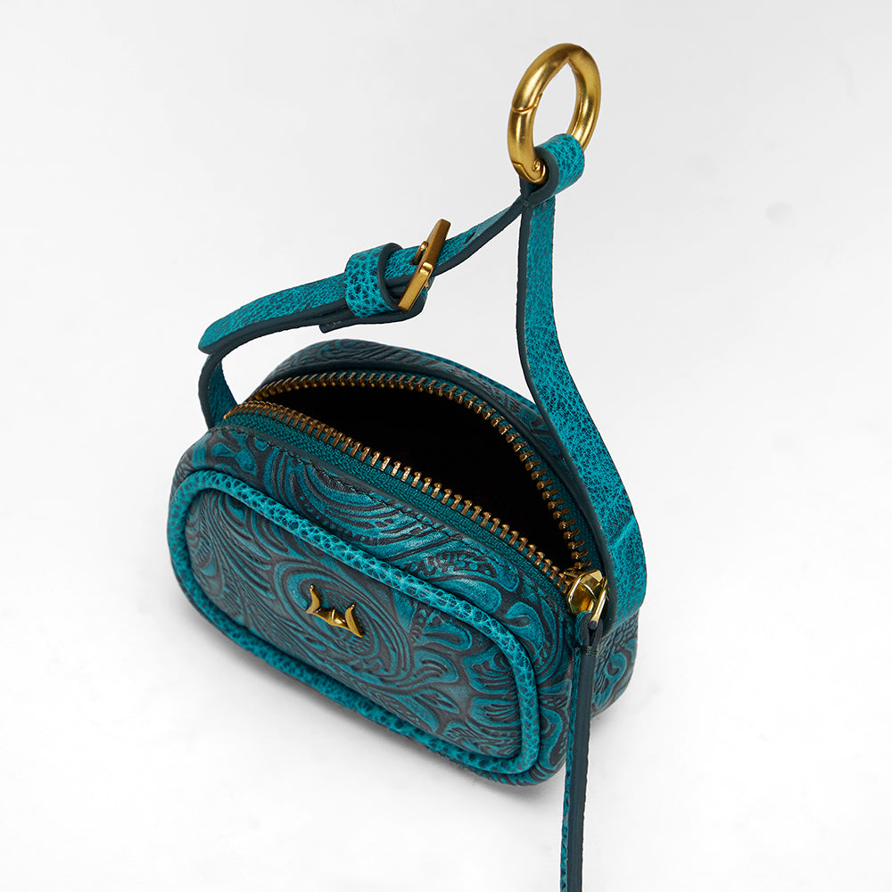 Loyal West Sophia Micro Bag Charm In Hand Finished Embossed Leather -  Turquoise