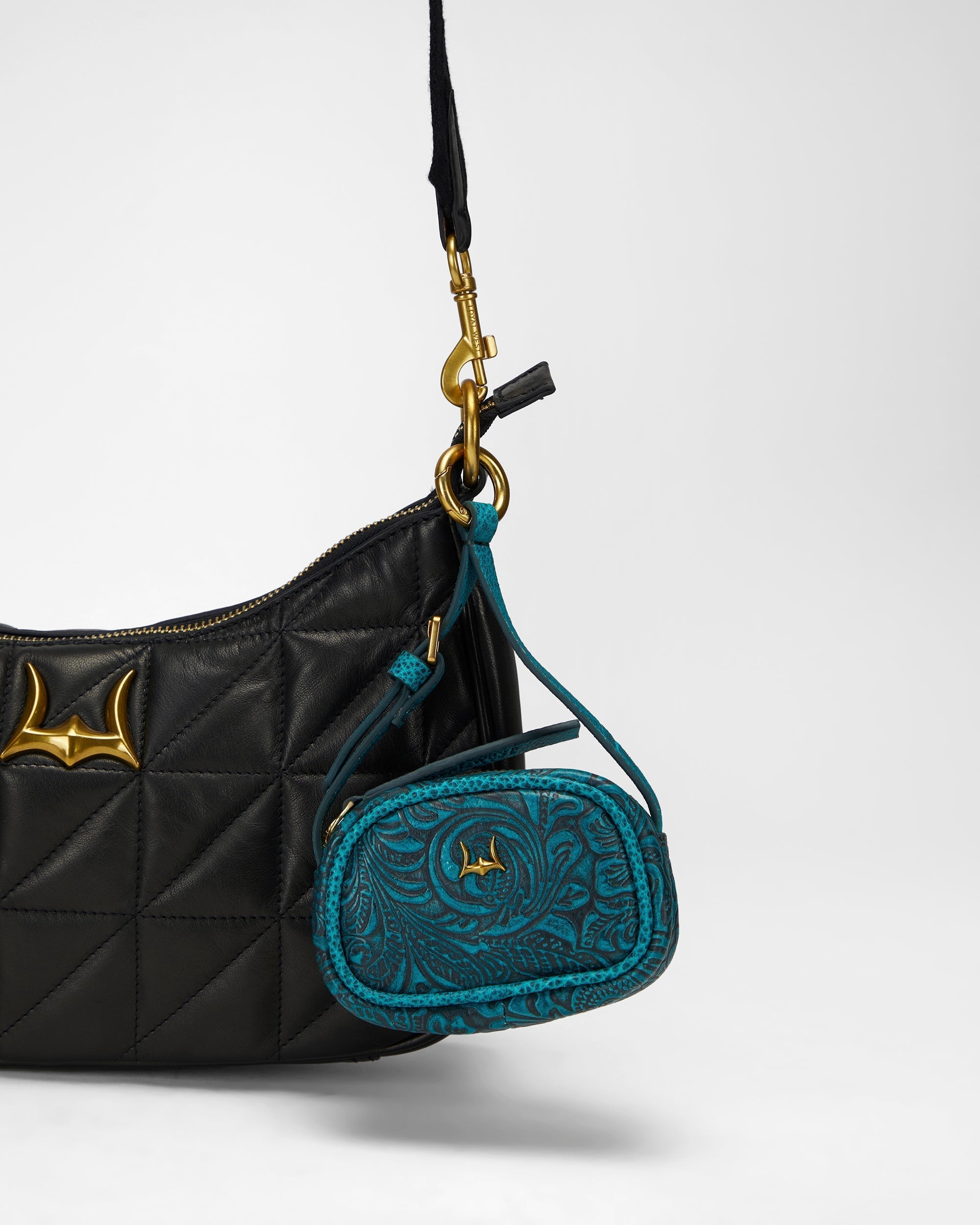 Loyal West Sophia Micro Bag Charm In Hand Finished Embossed Leather -  Turquoise