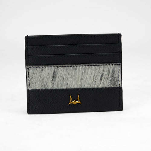 Loyal West Shell Card Holder In Black & White Cowhide