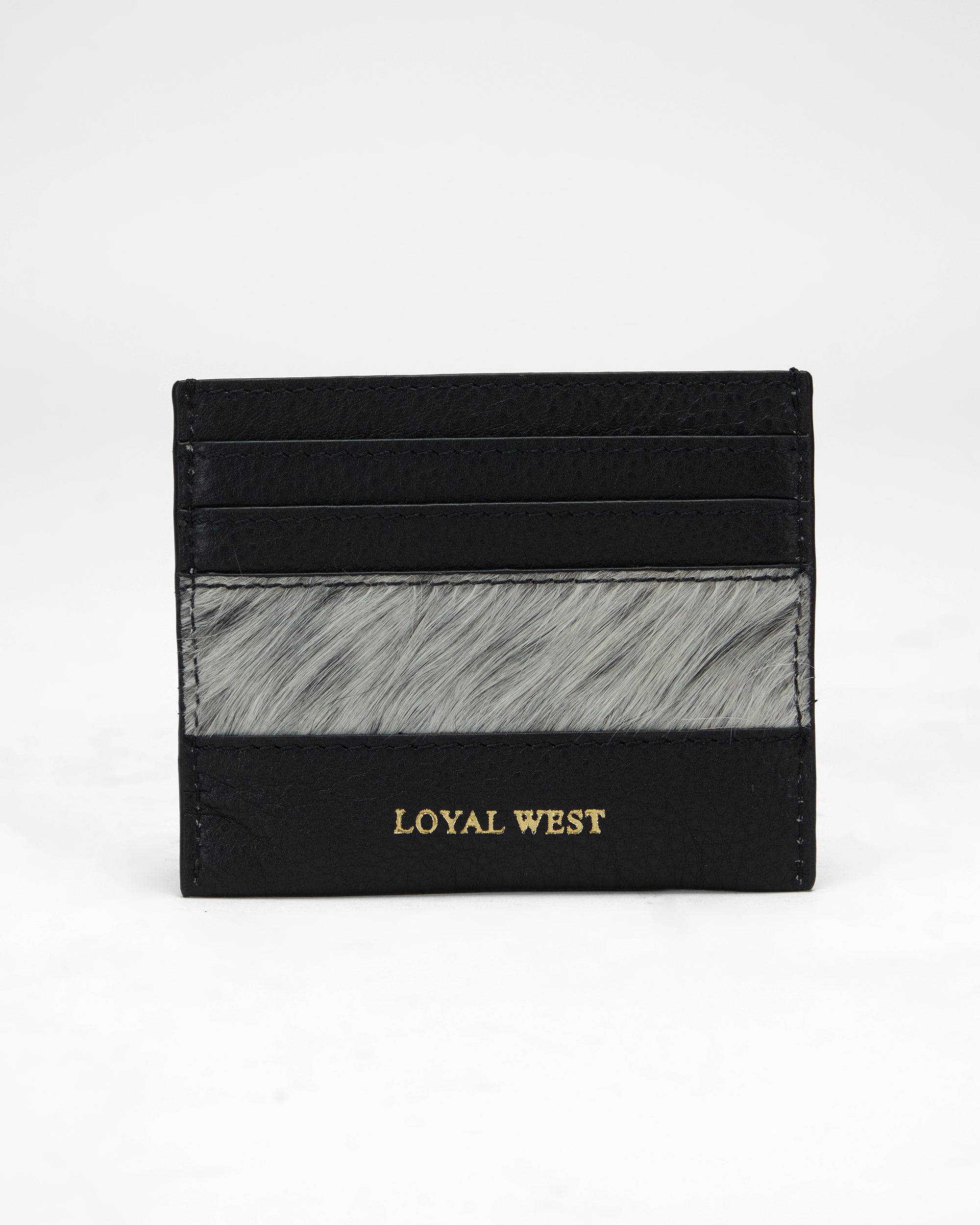 Loyal West Shell Card Holder In Black & White Cowhide