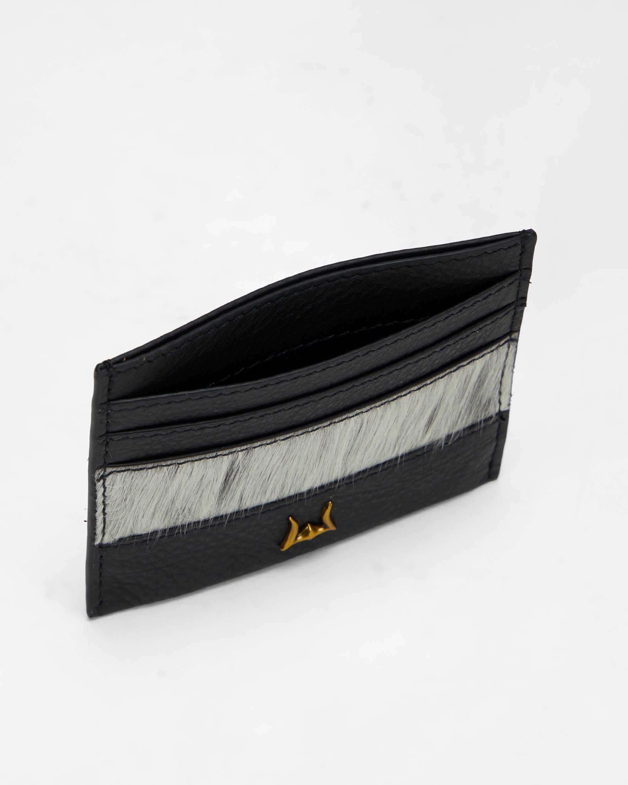 Loyal West Shell Card Holder In Black & White Cowhide