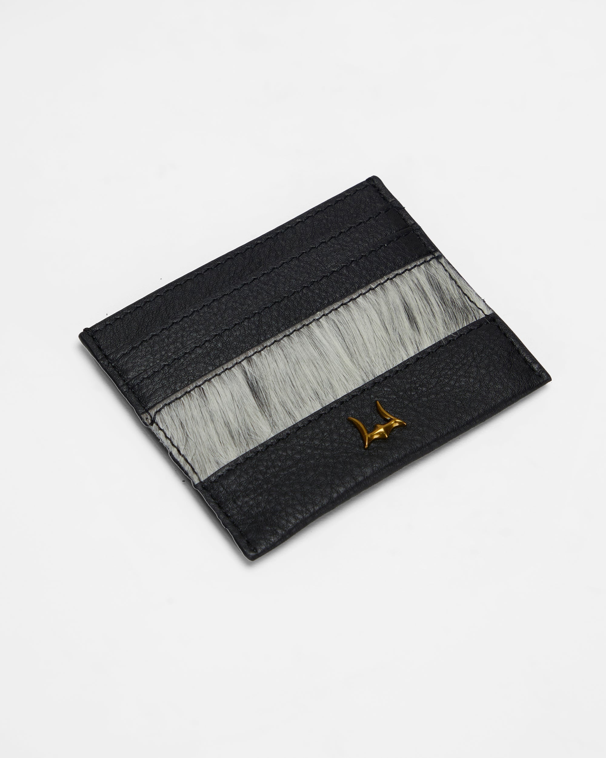Loyal West Shell Card Holder In Black & White Cowhide