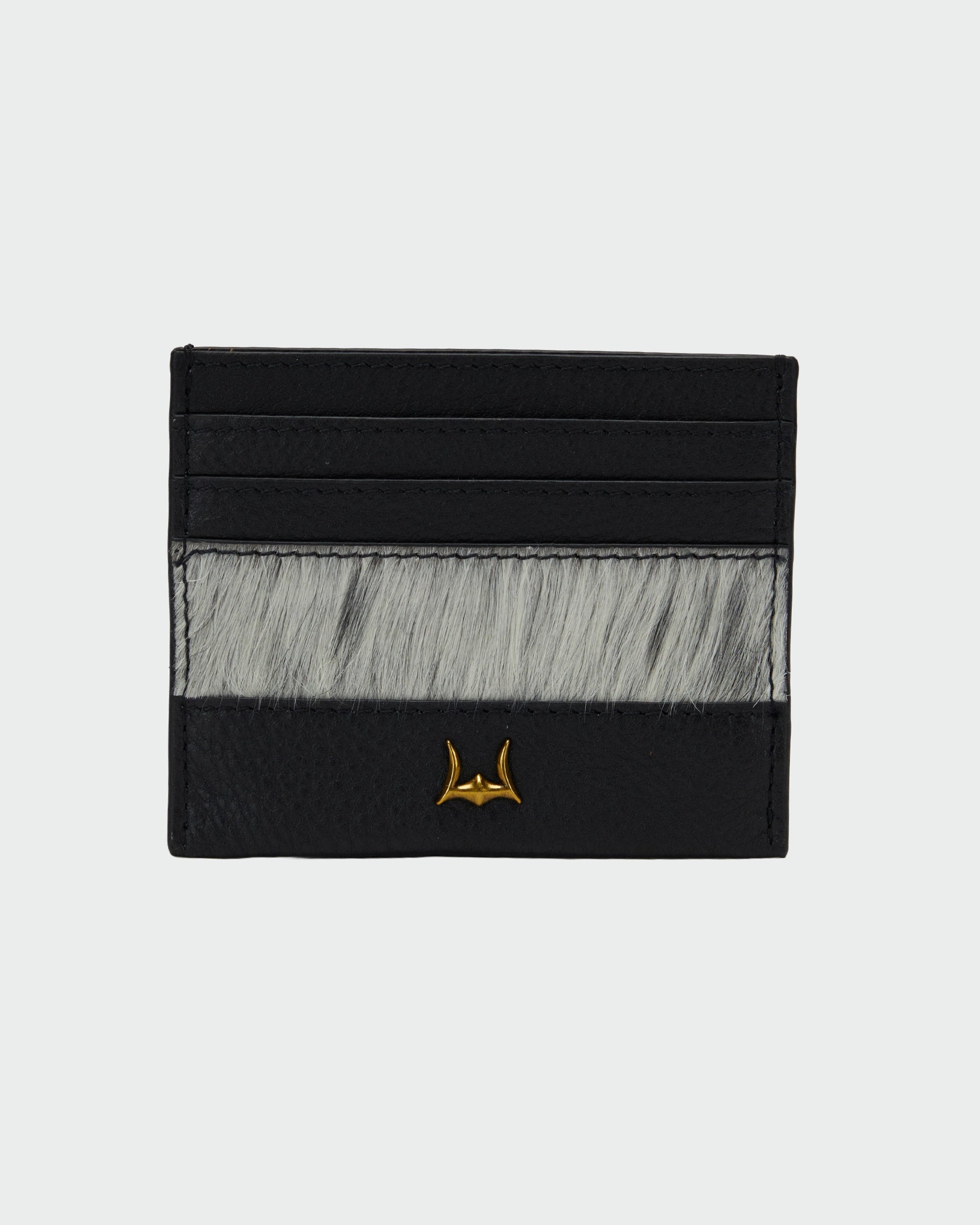 Loyal West Shell Card Holder In Black & White Cowhide