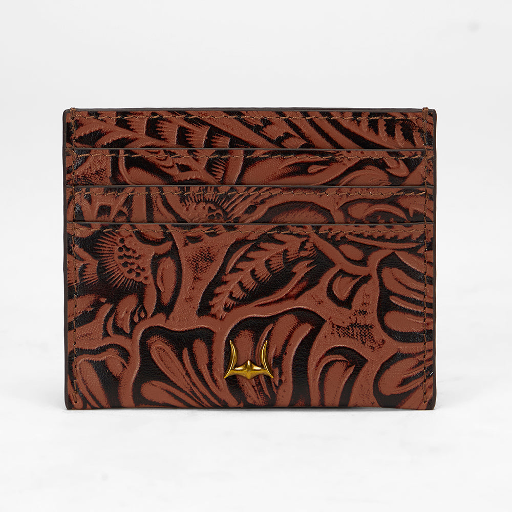 Loyal West Shell Card Holder  In Hand Finished Embossed Leather - Brown