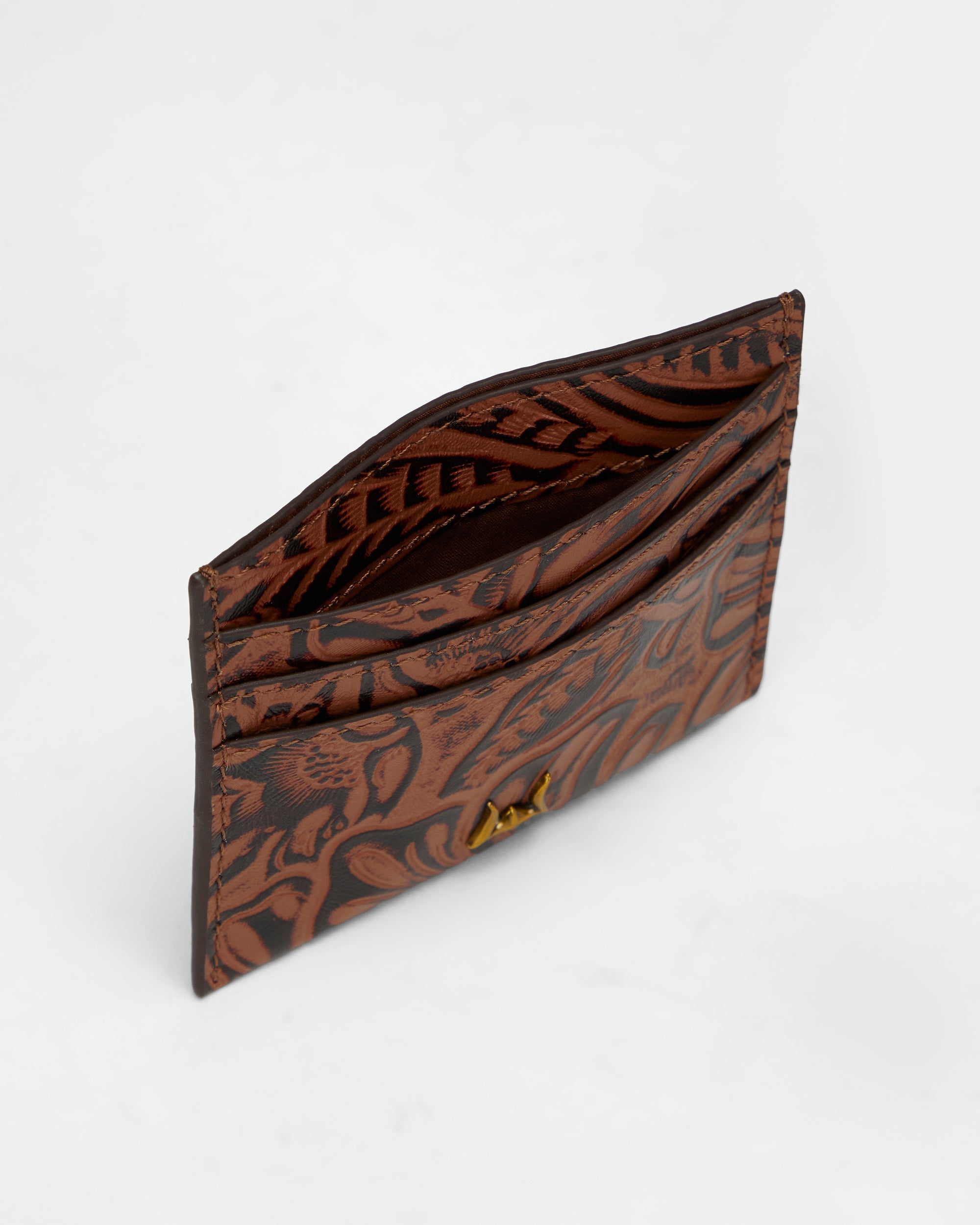 Loyal West Shell Card Holder  In Hand Finished Embossed Leather - Brown