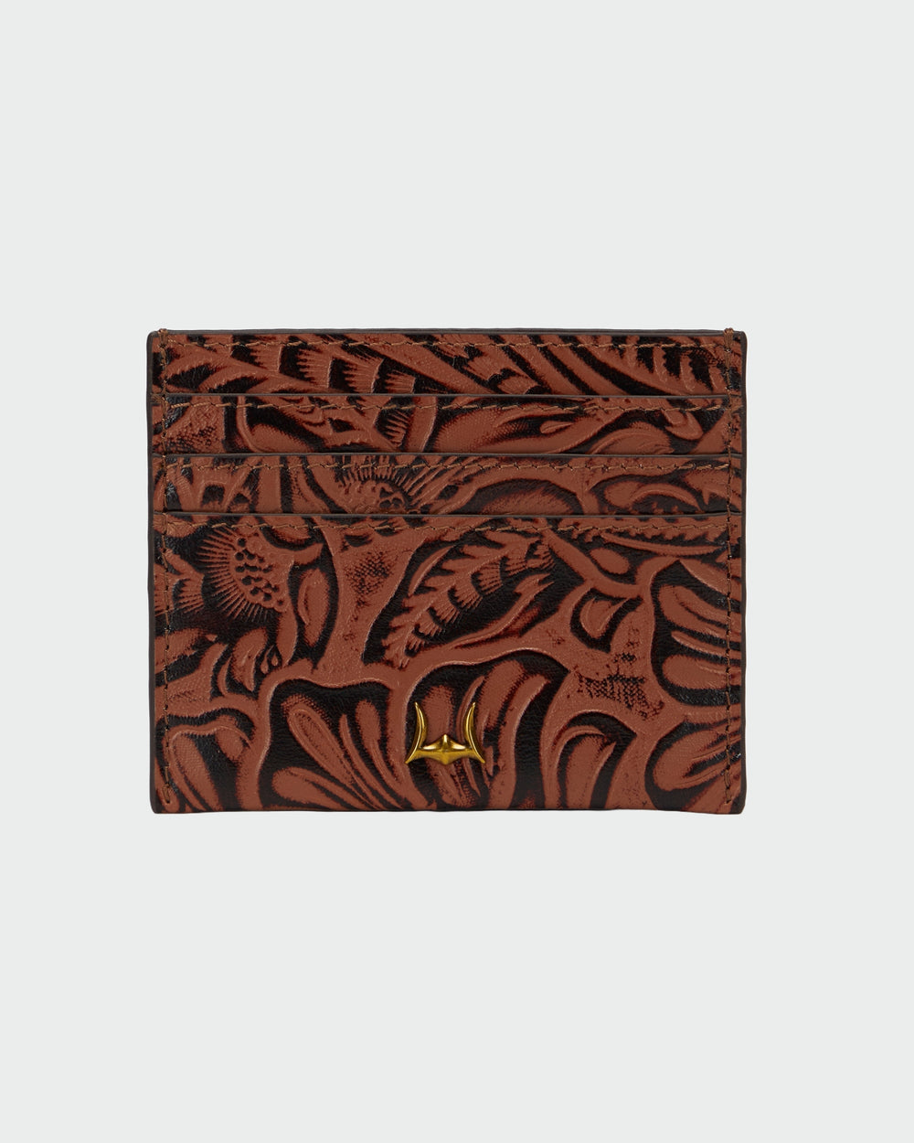 Loyal West Shell Card Holder  In Hand Finished Embossed Leather - Brown