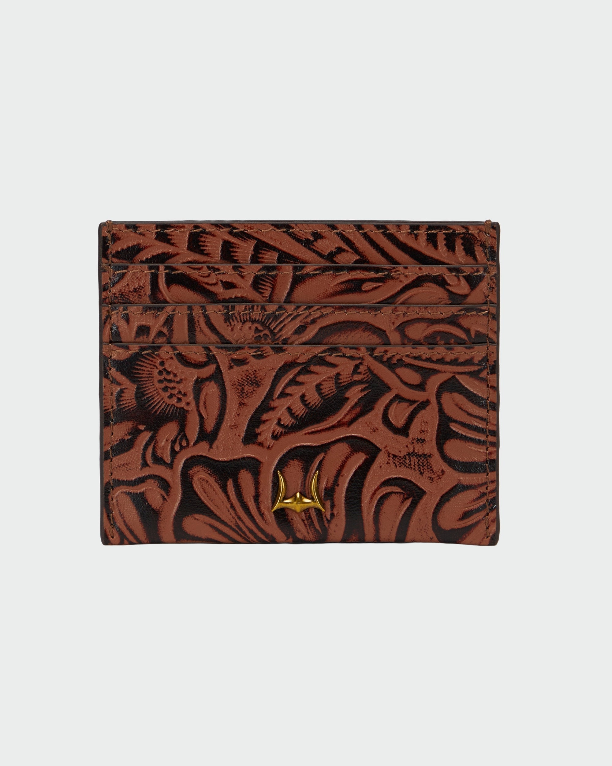 Loyal West Shell Card Holder  In Hand Finished Embossed Leather - Brown