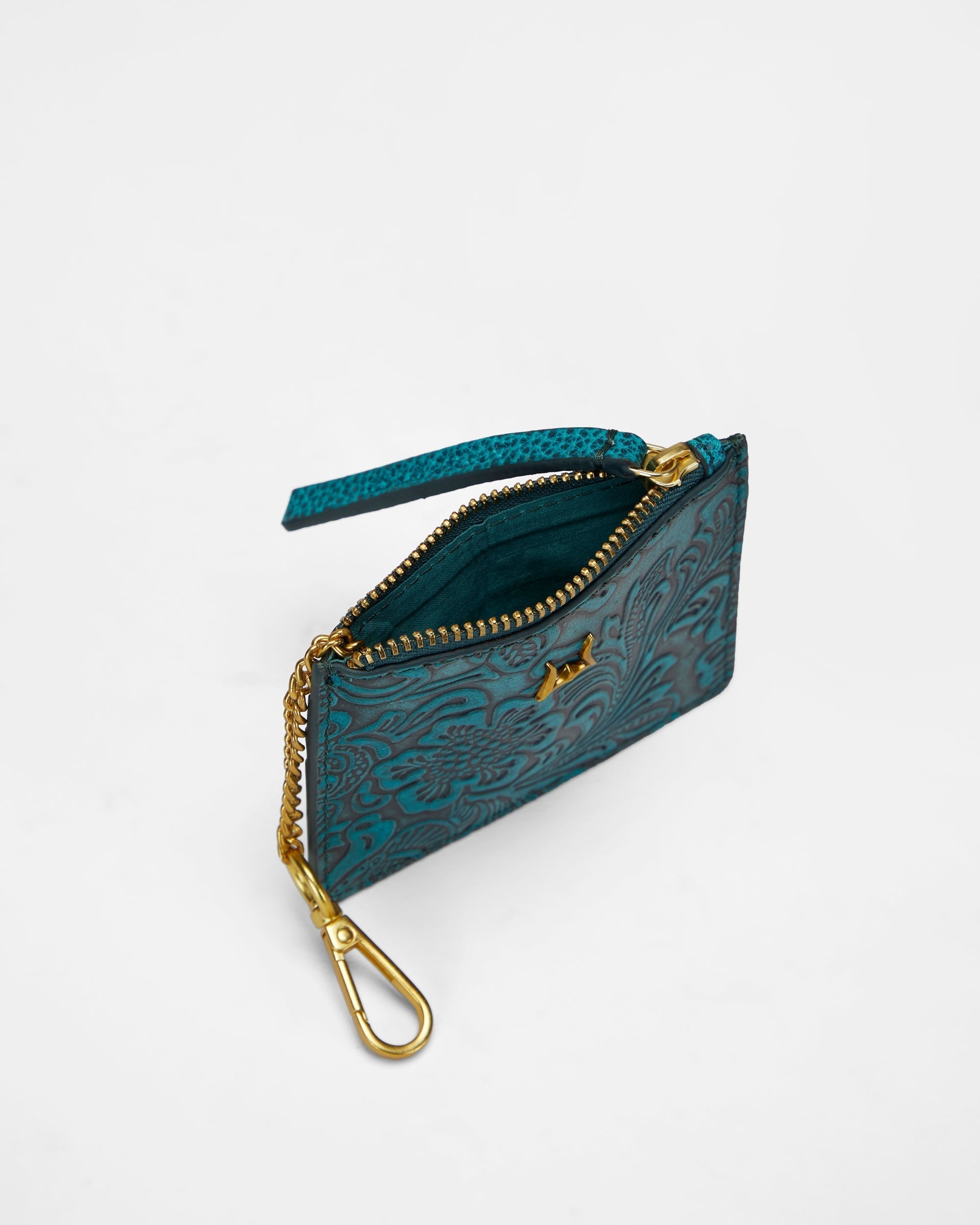 Loyal West Sophia Credit Card Holder In Hand Finished Embossed Leather -  Turquoise