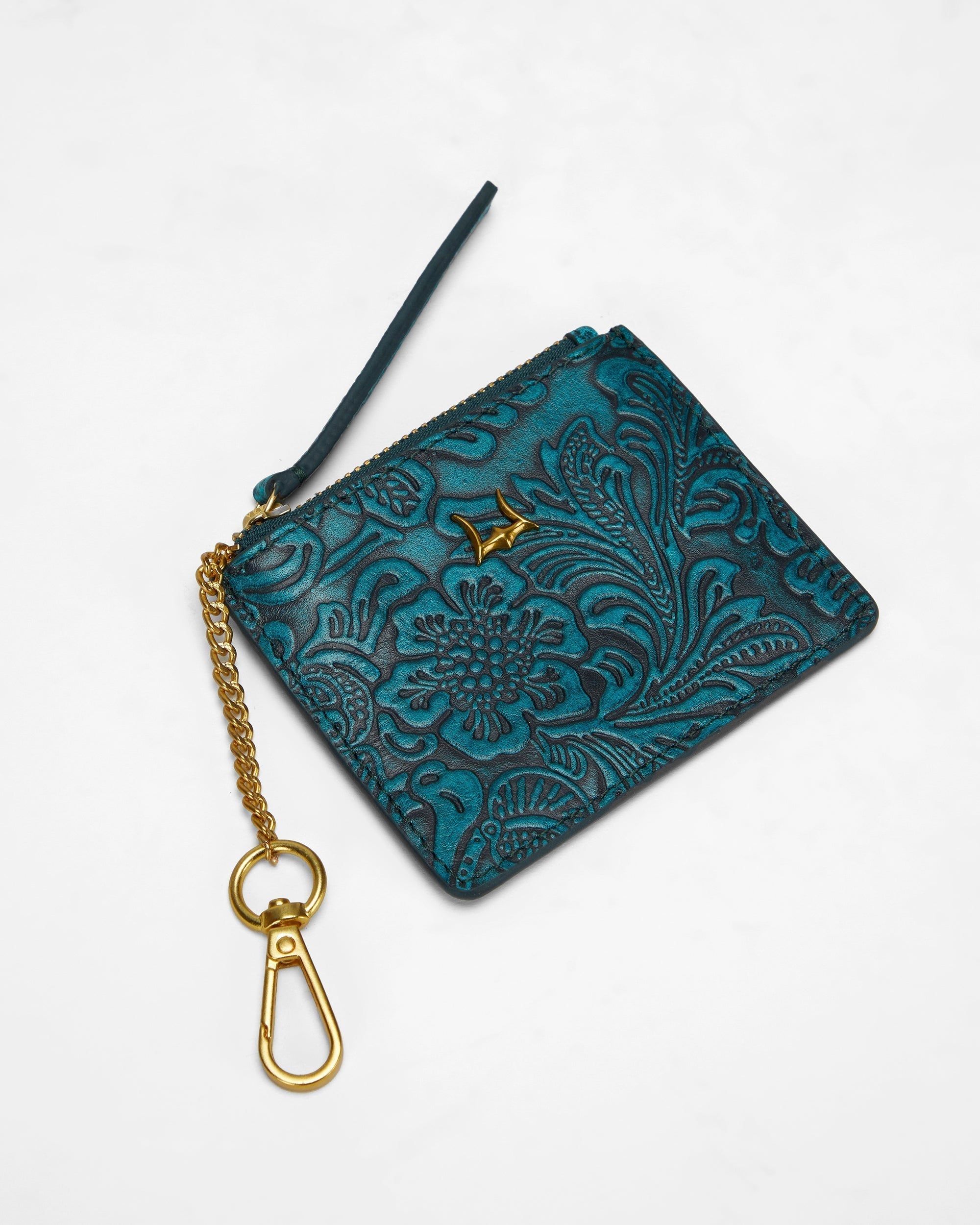 Loyal West Sophia Credit Card Holder In Hand Finished Embossed Leather -  Turquoise